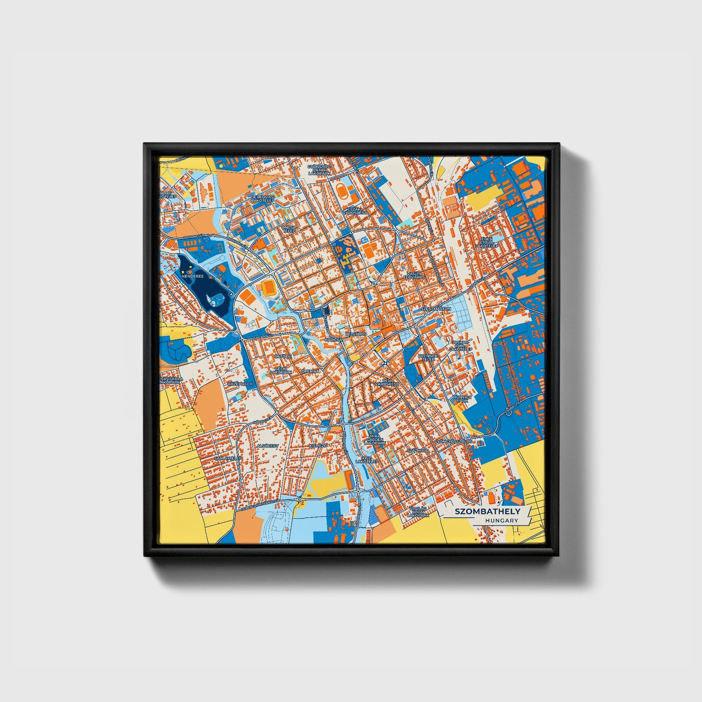 Szombathely Hungary Colorful City Map Canvas Print • Black Framed