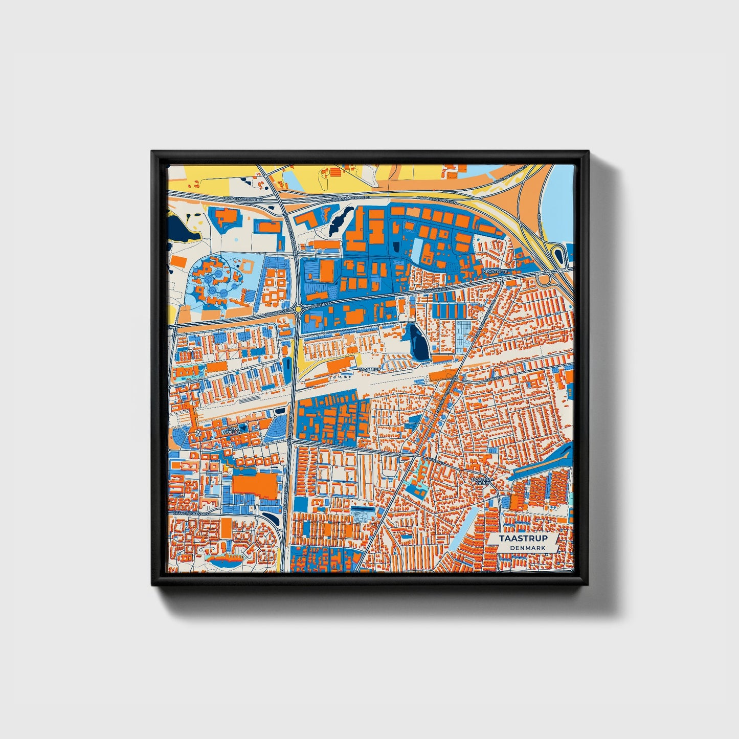 Taastrup Denmark Colorful City Map Canvas Print • Black Framed
