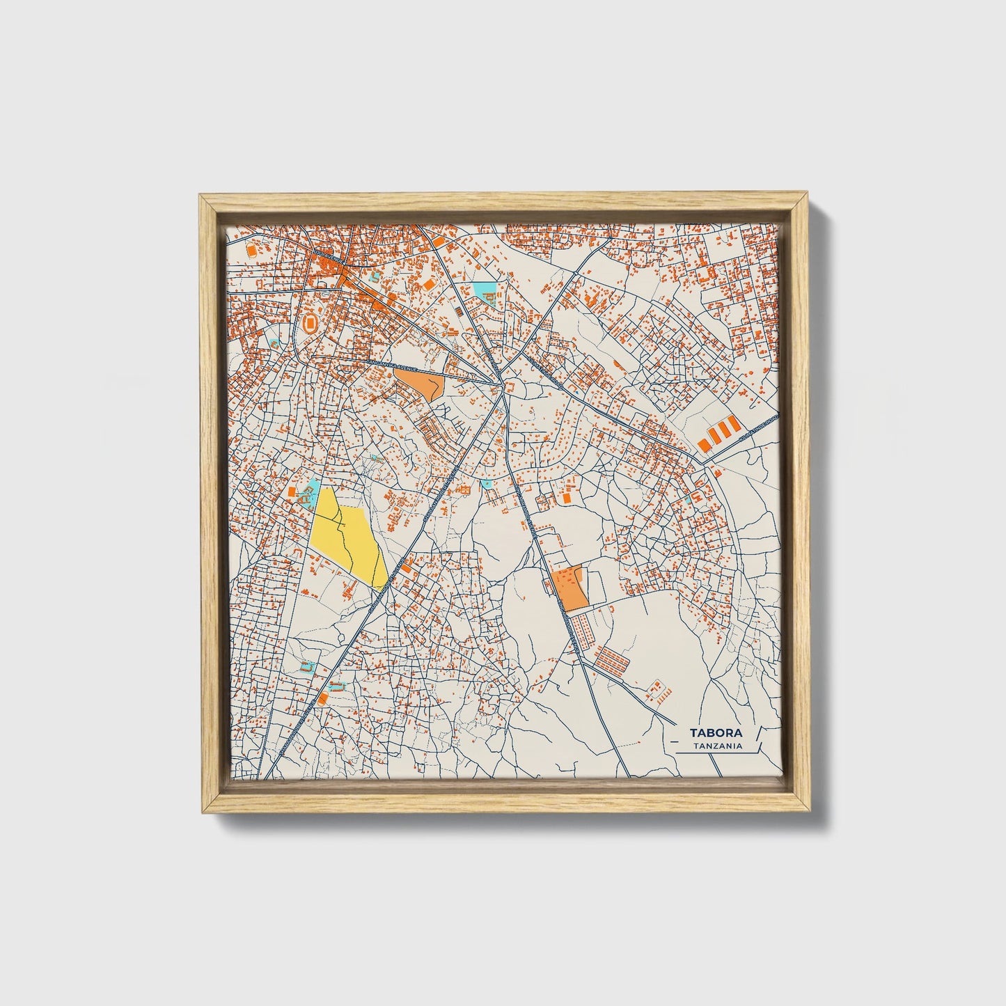 Tabora Tanzania Colorful City Map Canvas Print • Natural Wooden Framed
