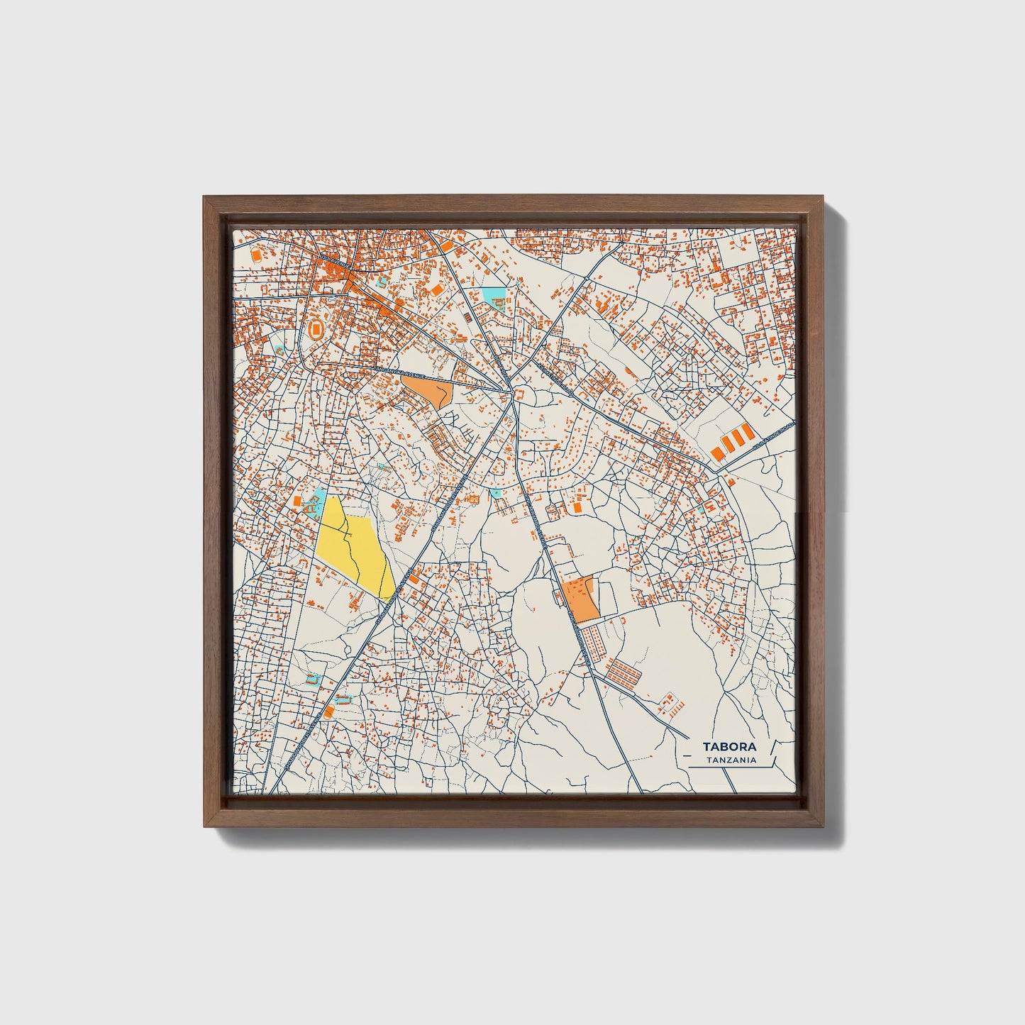 Tabora Tanzania Colorful City Map Canvas Print • Dark Wooden Framed