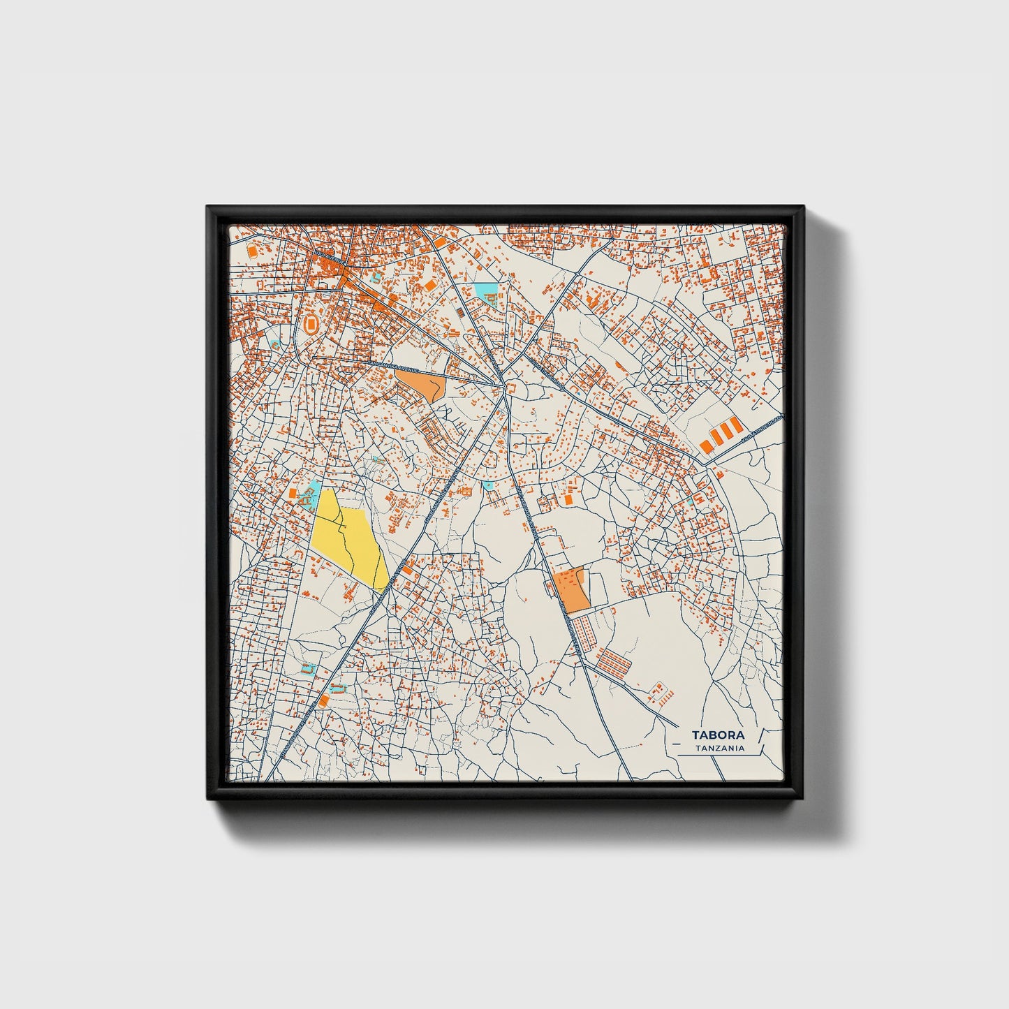 Tabora Tanzania Colorful City Map Canvas Print • Black Framed