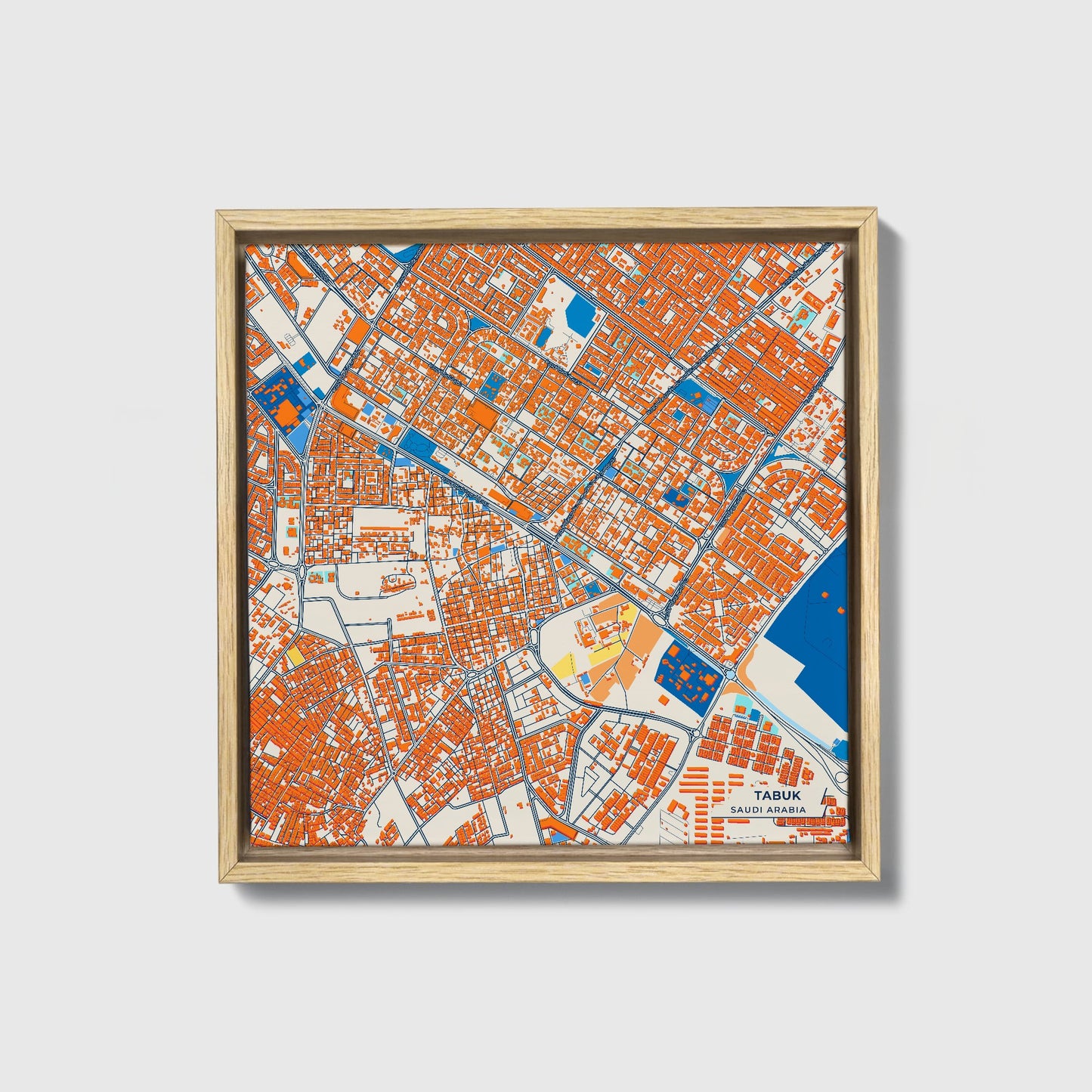 Tabuk Saudi Arabia Colorful City Map Canvas Print • Natural Wooden Framed