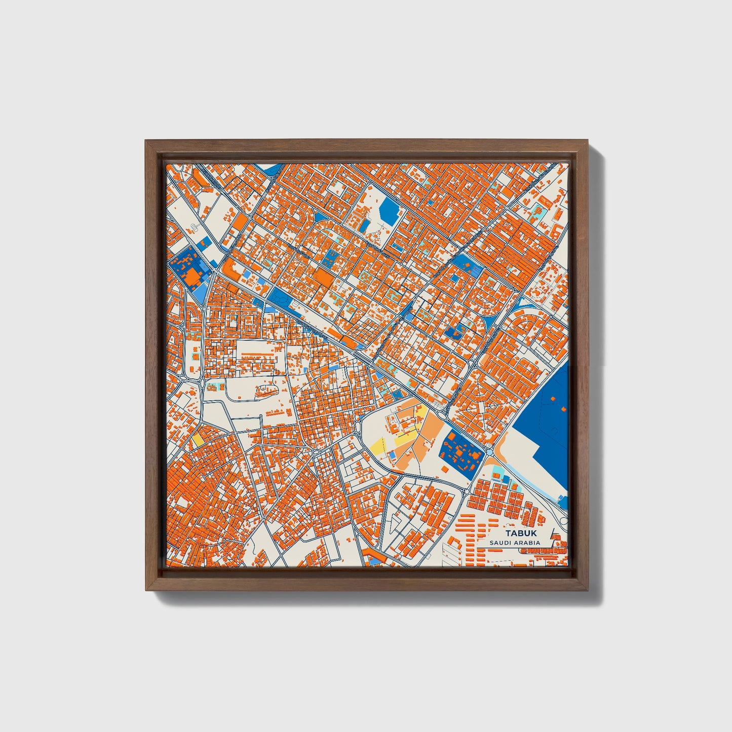 Tabuk Saudi Arabia Colorful City Map Canvas Print • Dark Wooden Framed