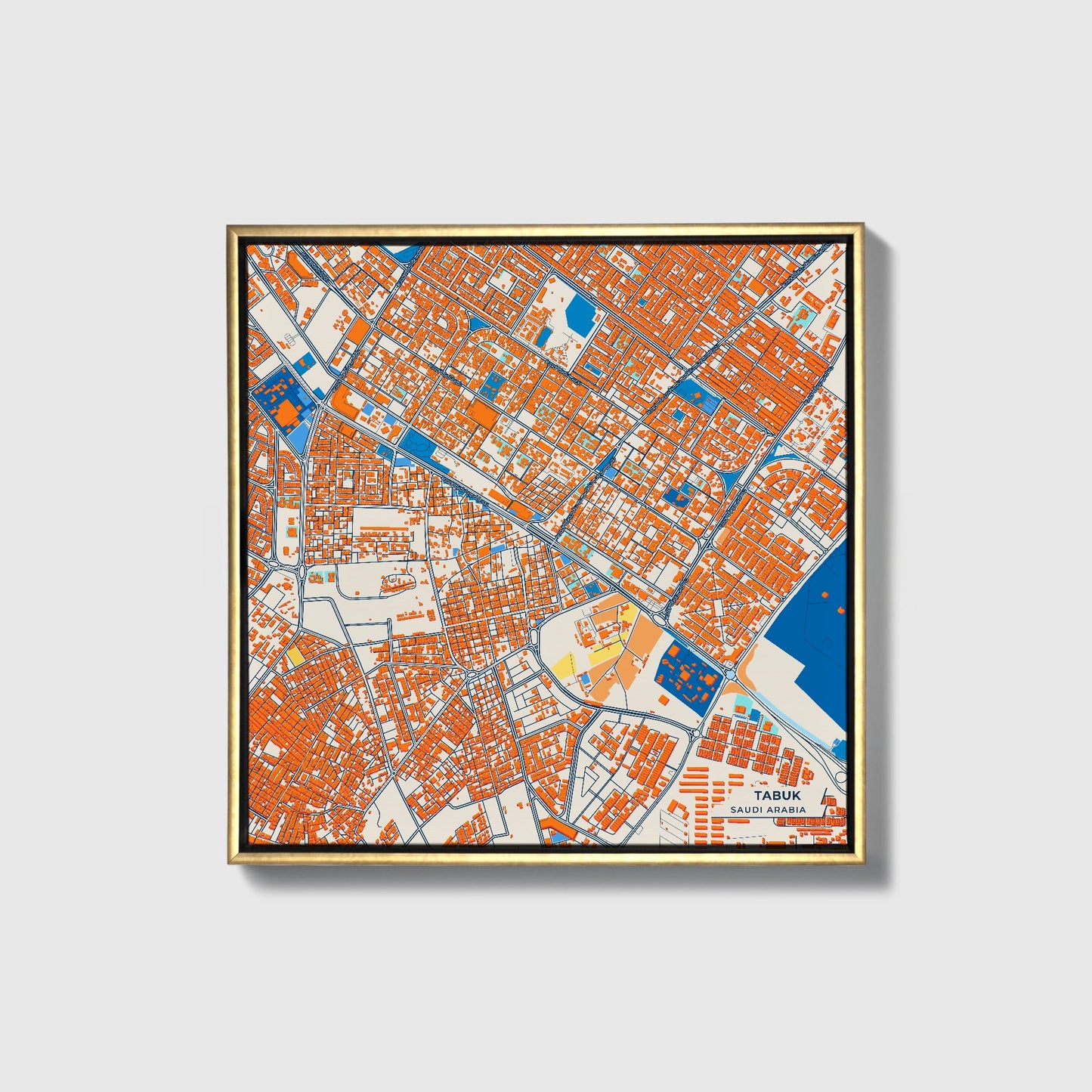Tabuk Saudi Arabia Colorful City Map Canvas Print • Gold Framed