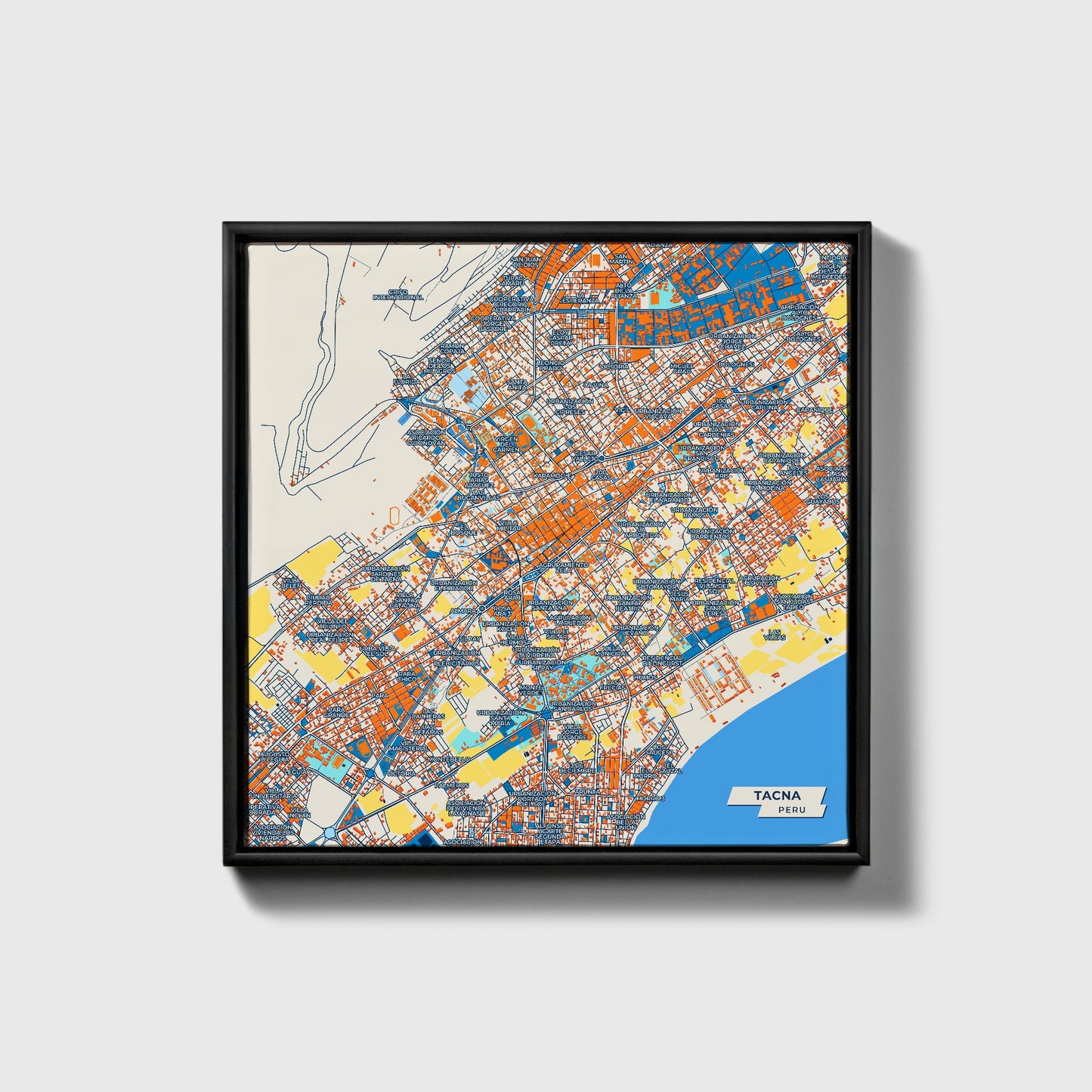 Tacna Peru Colorful City Map Canvas Print • Black Framed