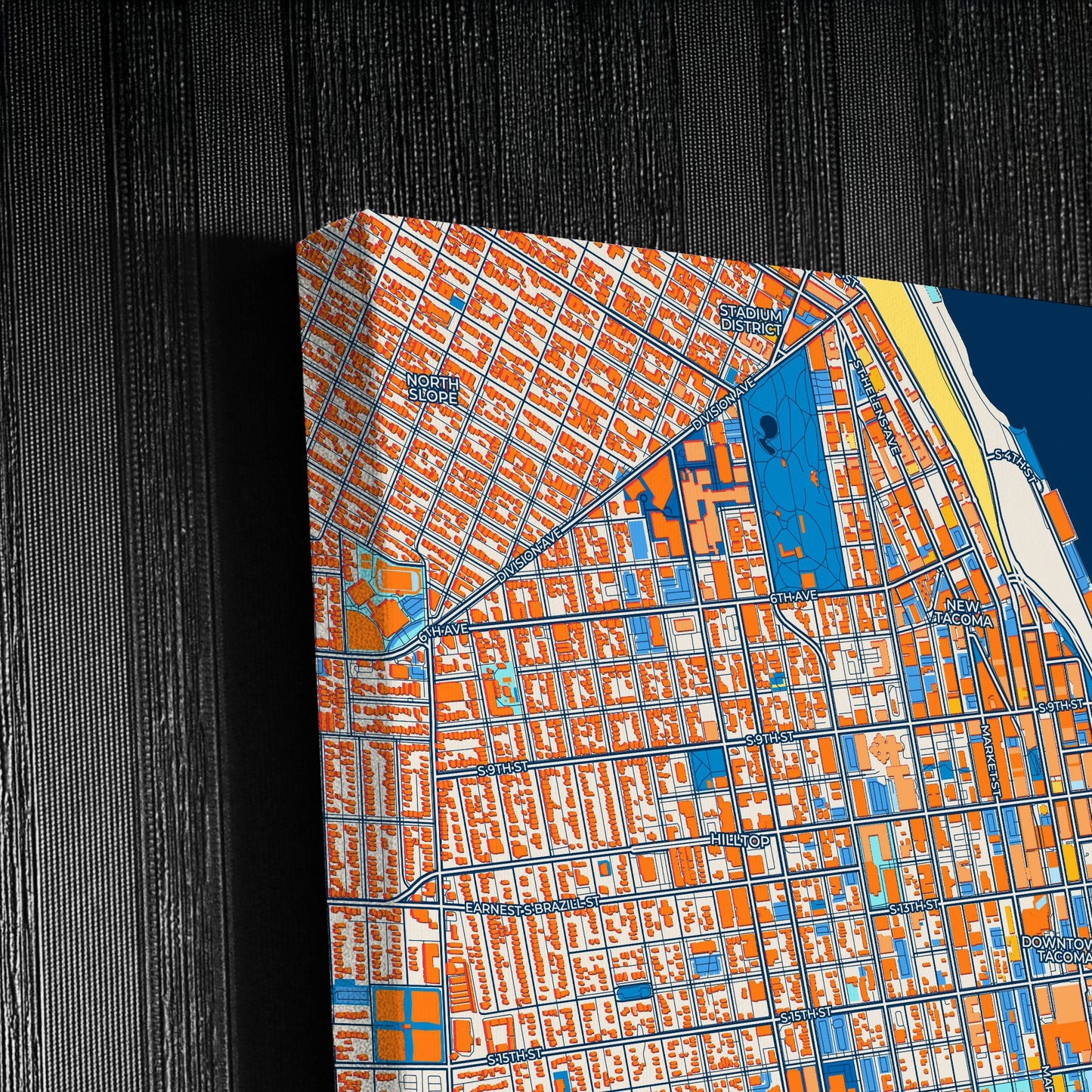 Tacoma Washington Colorful City Map Canvas Print Detail