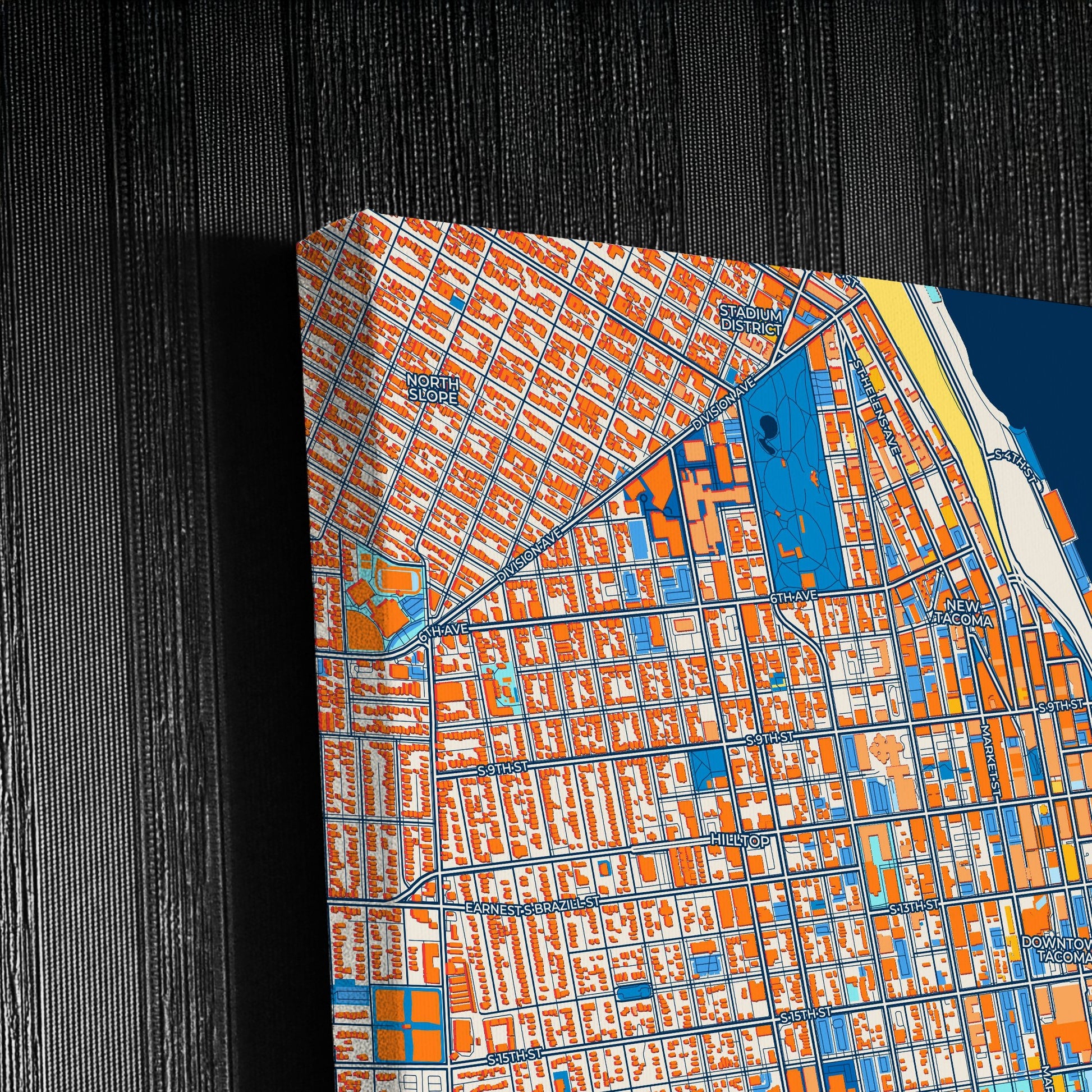 Tacoma Washington Colorful City Map Canvas Print Detail