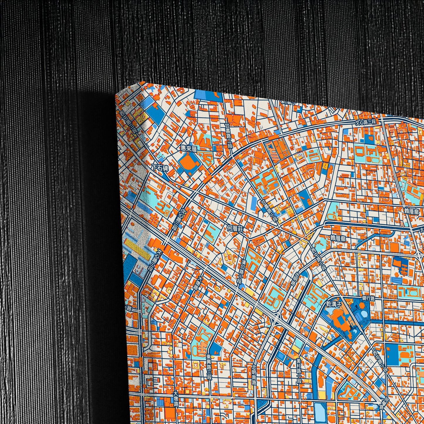 Taichung Taiwan Colorful City Map Canvas Print Detail