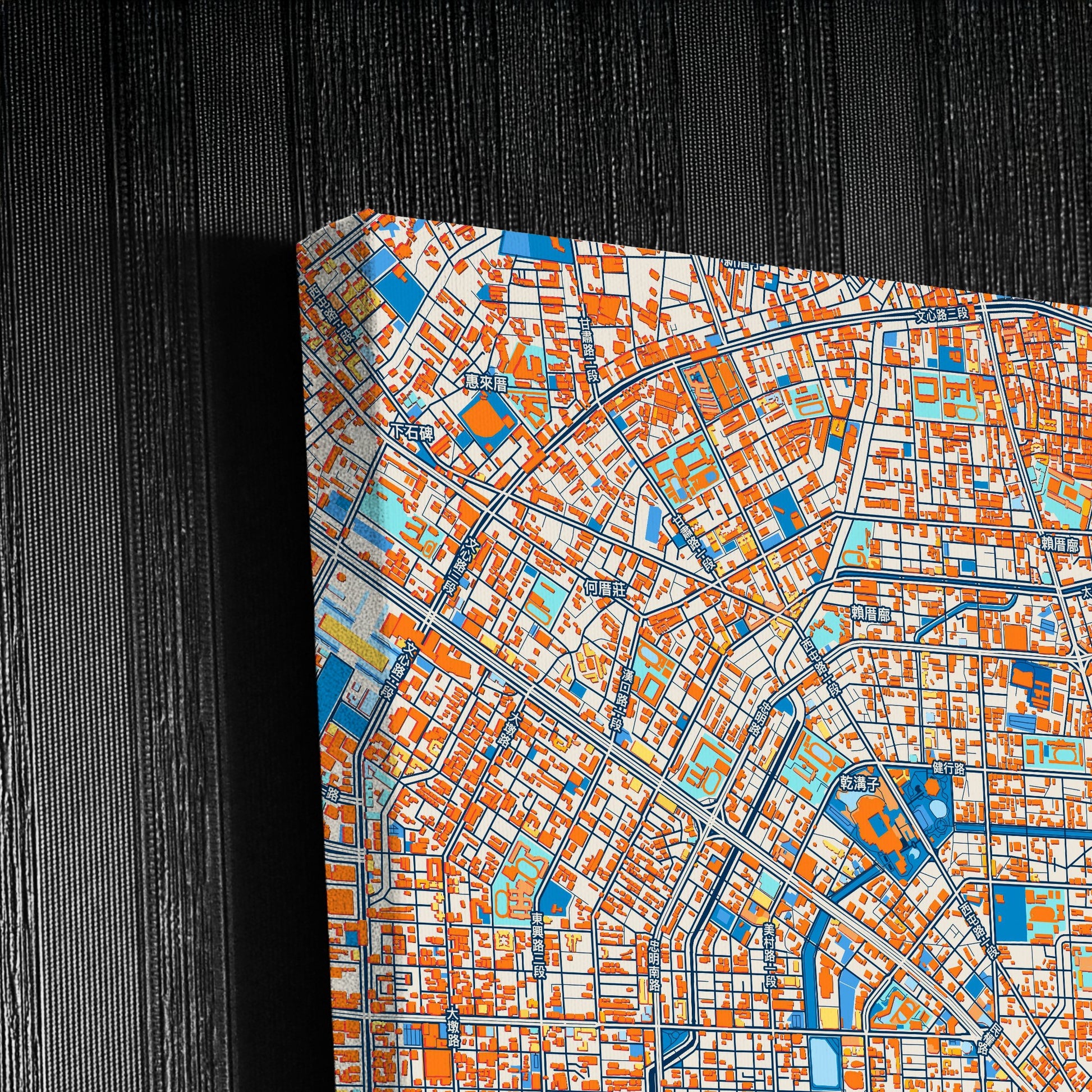 Taichung Taiwan Colorful City Map Canvas Print Detail