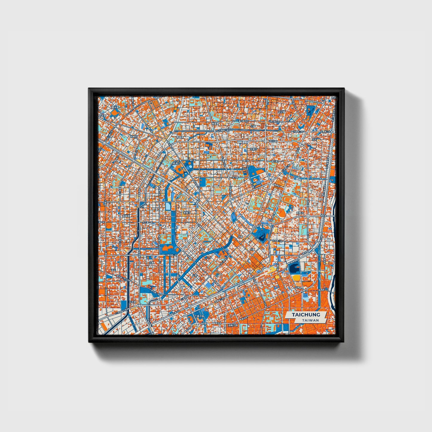 Taichung Taiwan Colorful City Map Canvas Print • Black Framed