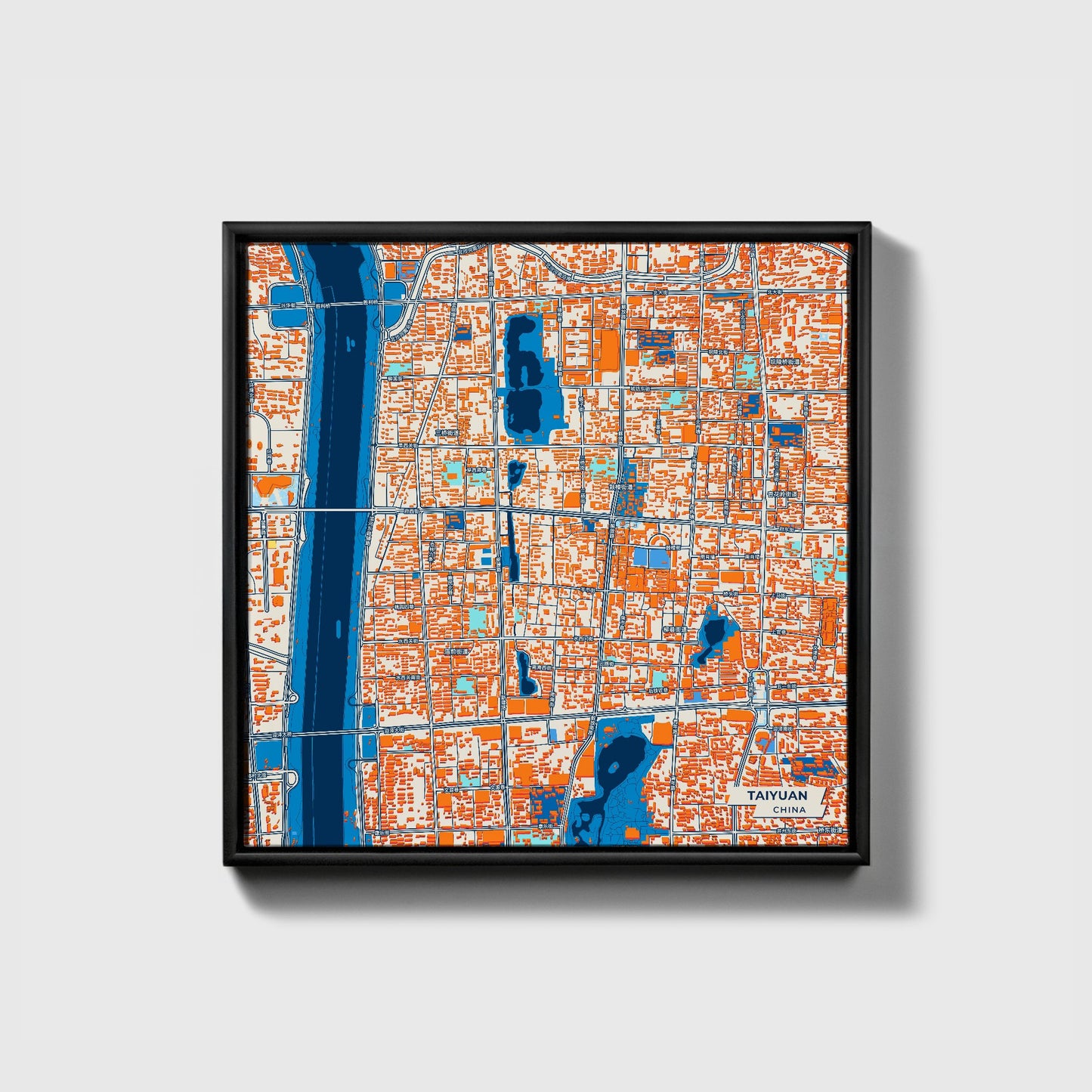 Taiyuan China Colorful City Map Canvas Print • Black Framed