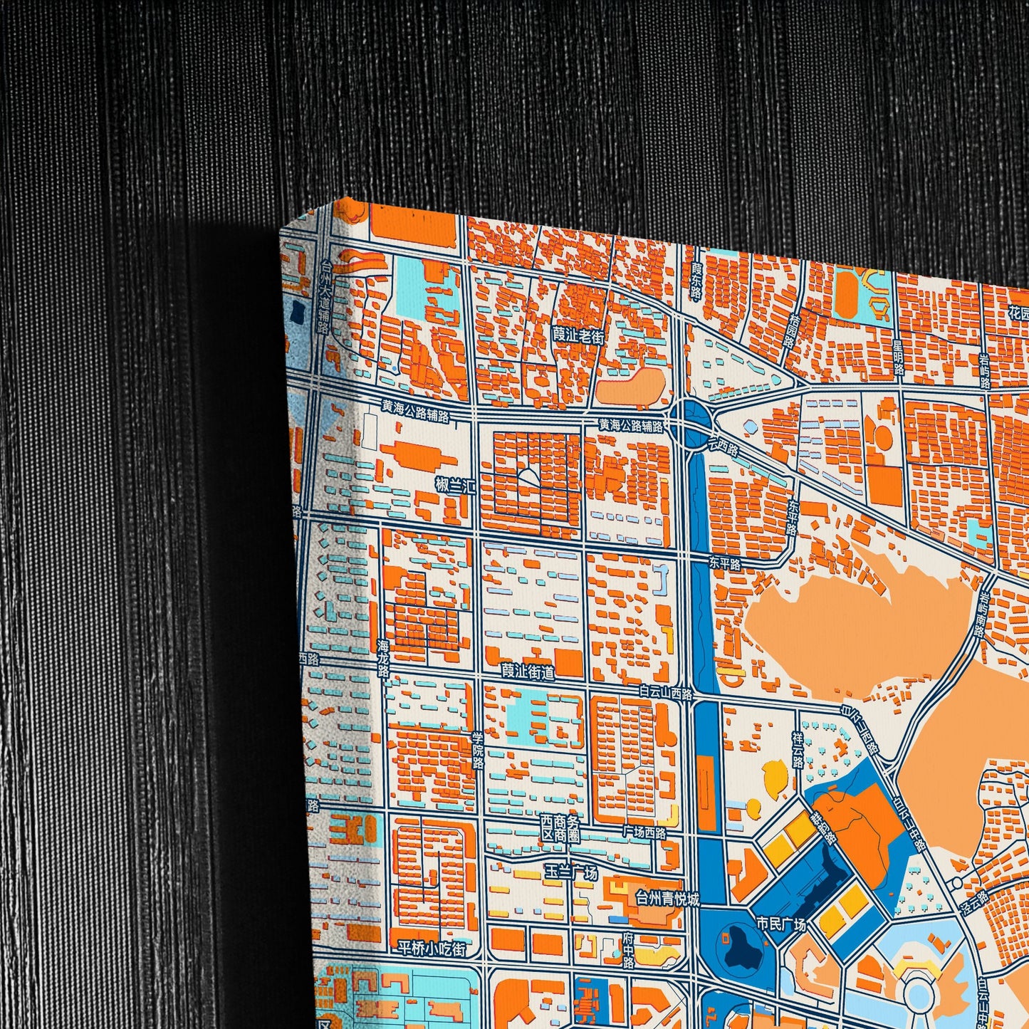 Taizhou China Colorful City Map Canvas Print Detail