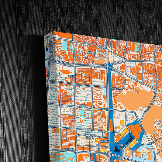 Taizhou China Colorful City Map Canvas Print Detail