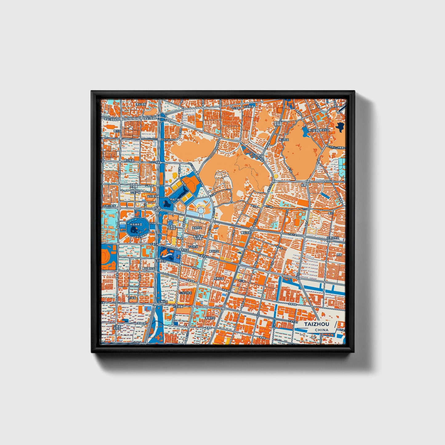 Taizhou China Colorful City Map Canvas Print • Black Framed