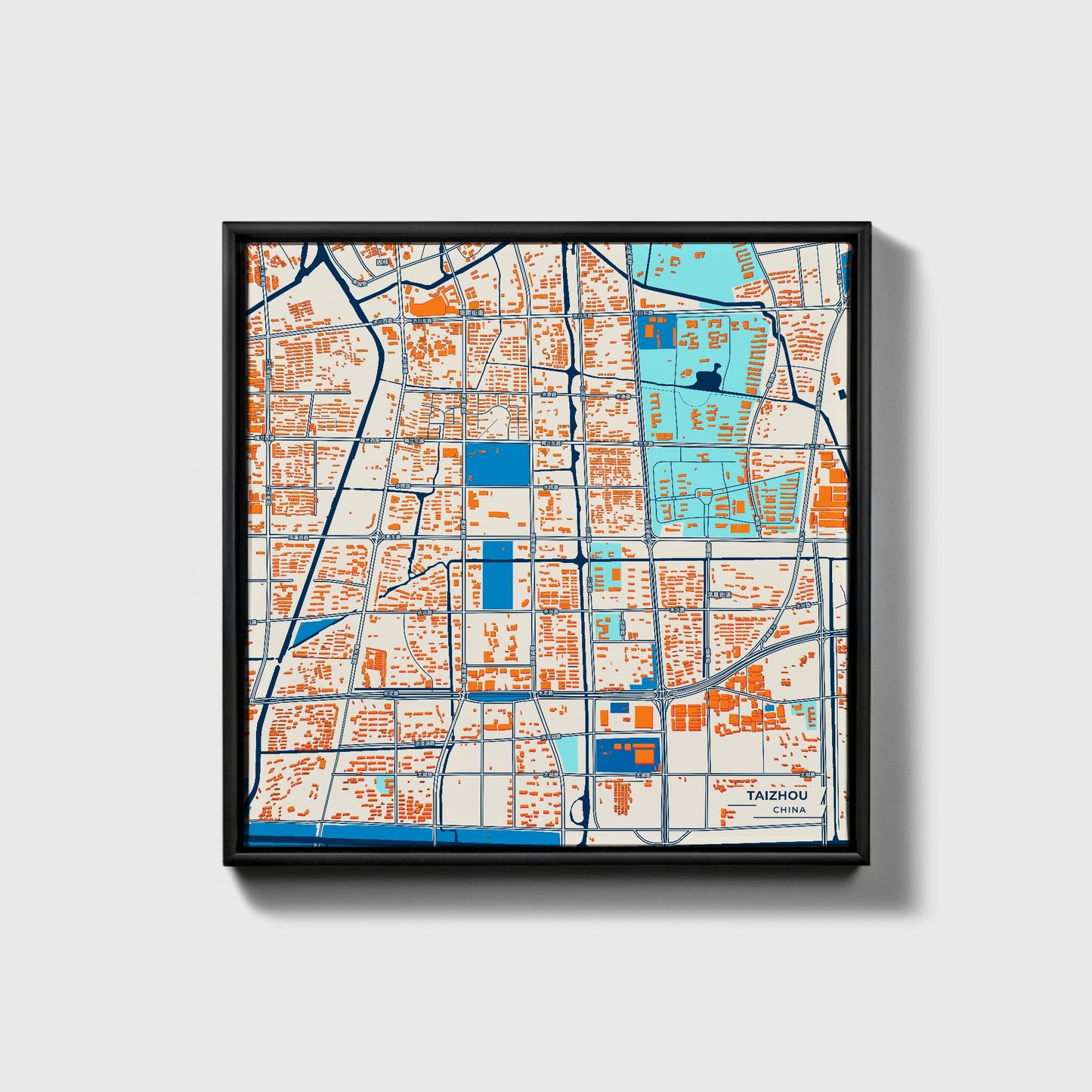 Taizhou China Colorful City Map Canvas Print • Black Framed