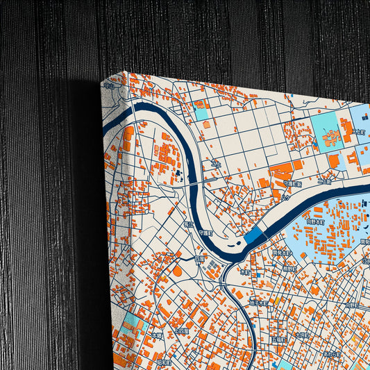 Takaoka Japan Colorful City Map Canvas Print Detail
