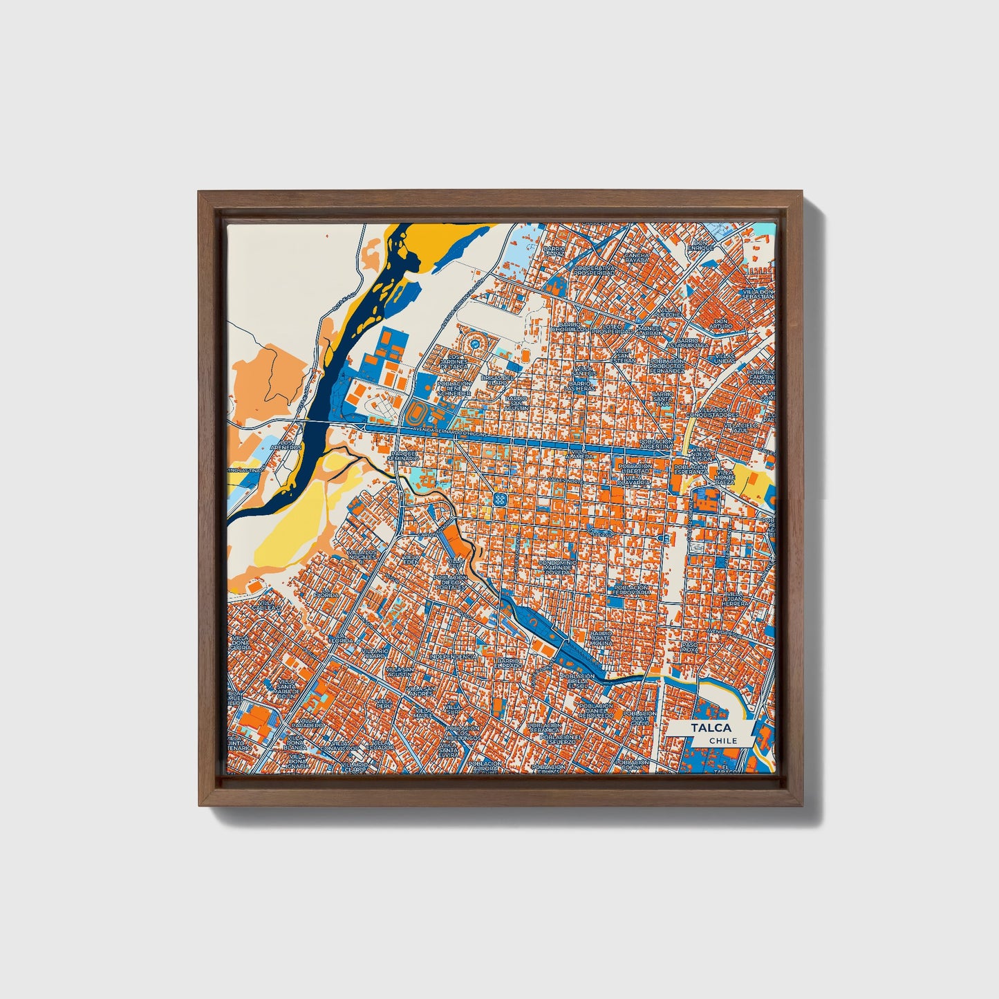 Talca Chile Colorful City Map Canvas Print • Dark Wooden Framed