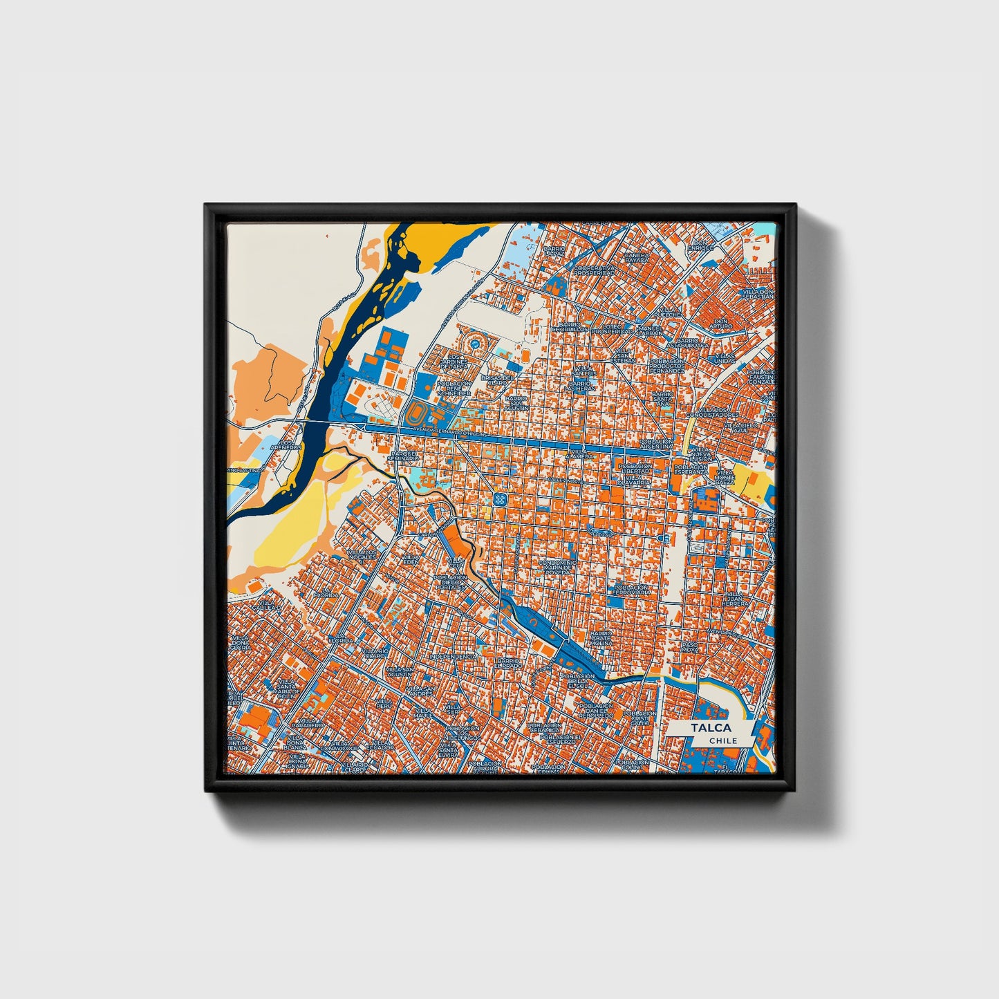 Talca Chile Colorful City Map Canvas Print • Black Framed
