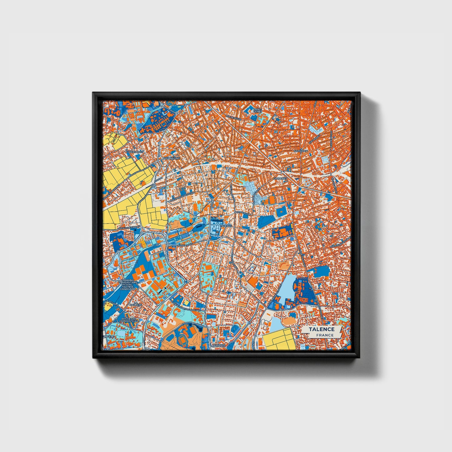 Talence France Colorful City Map Canvas Print • Black Framed