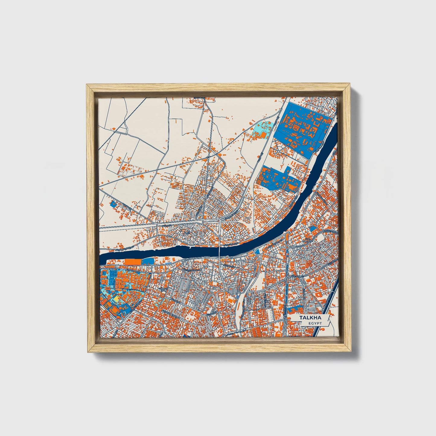 Talkha Egypt Colorful City Map Canvas Print • Natural Wooden Framed
