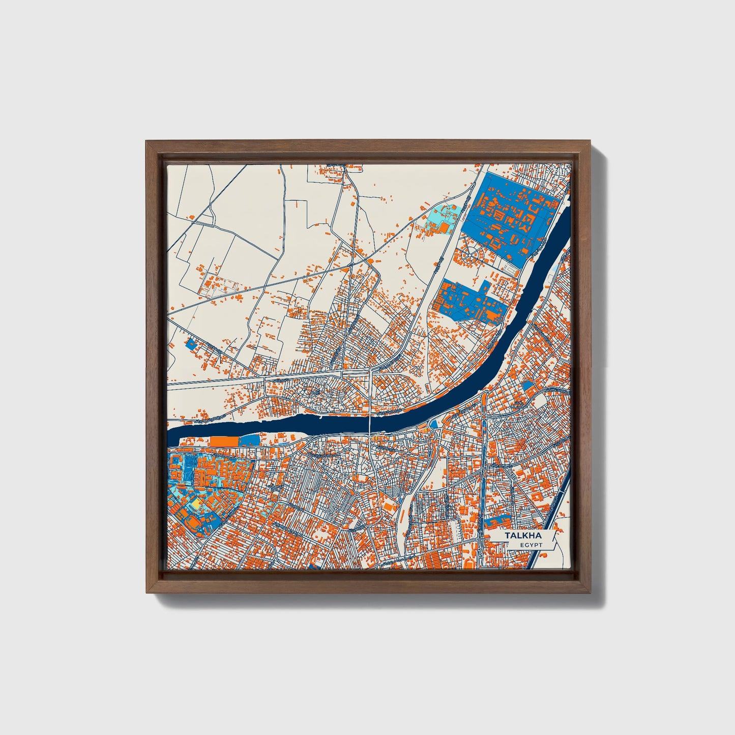 Talkha Egypt Colorful City Map Canvas Print • Dark Wooden Framed