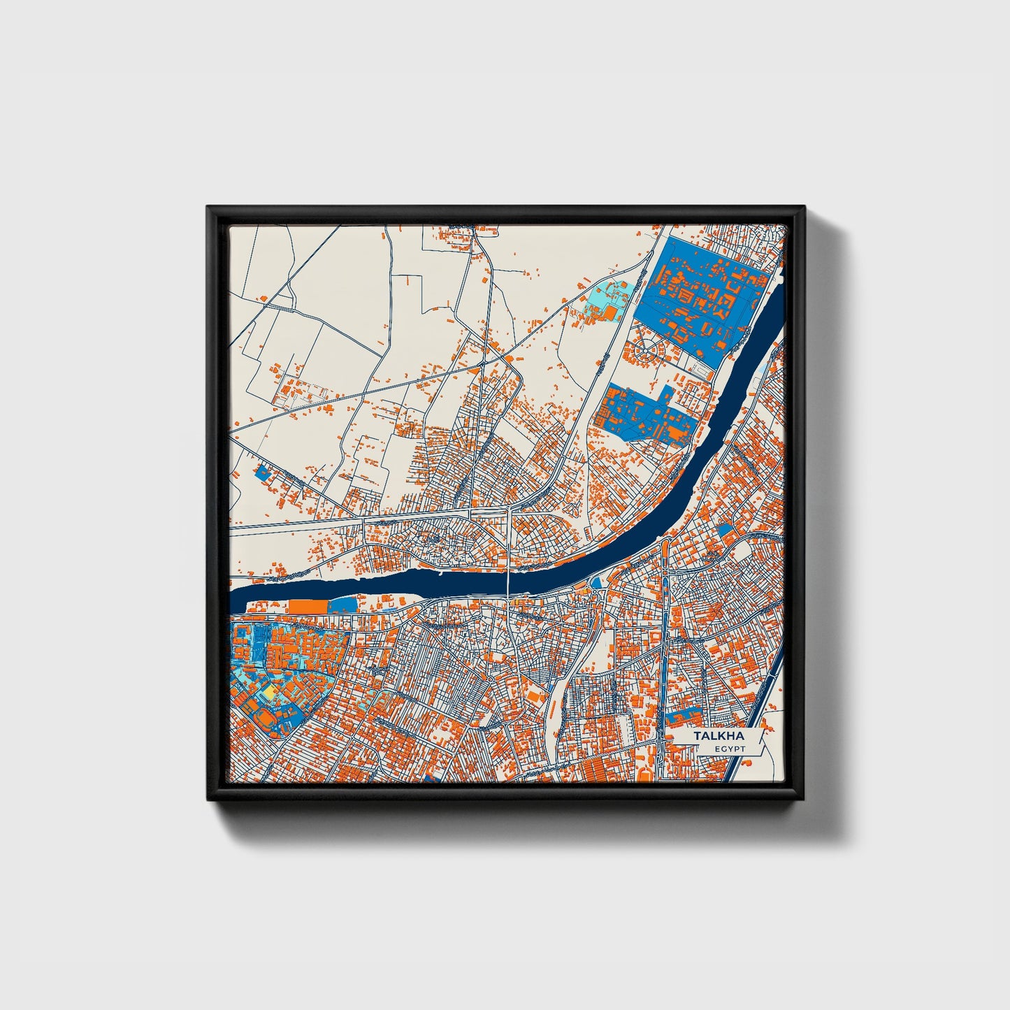 Talkha Egypt Colorful City Map Canvas Print • Black Framed
