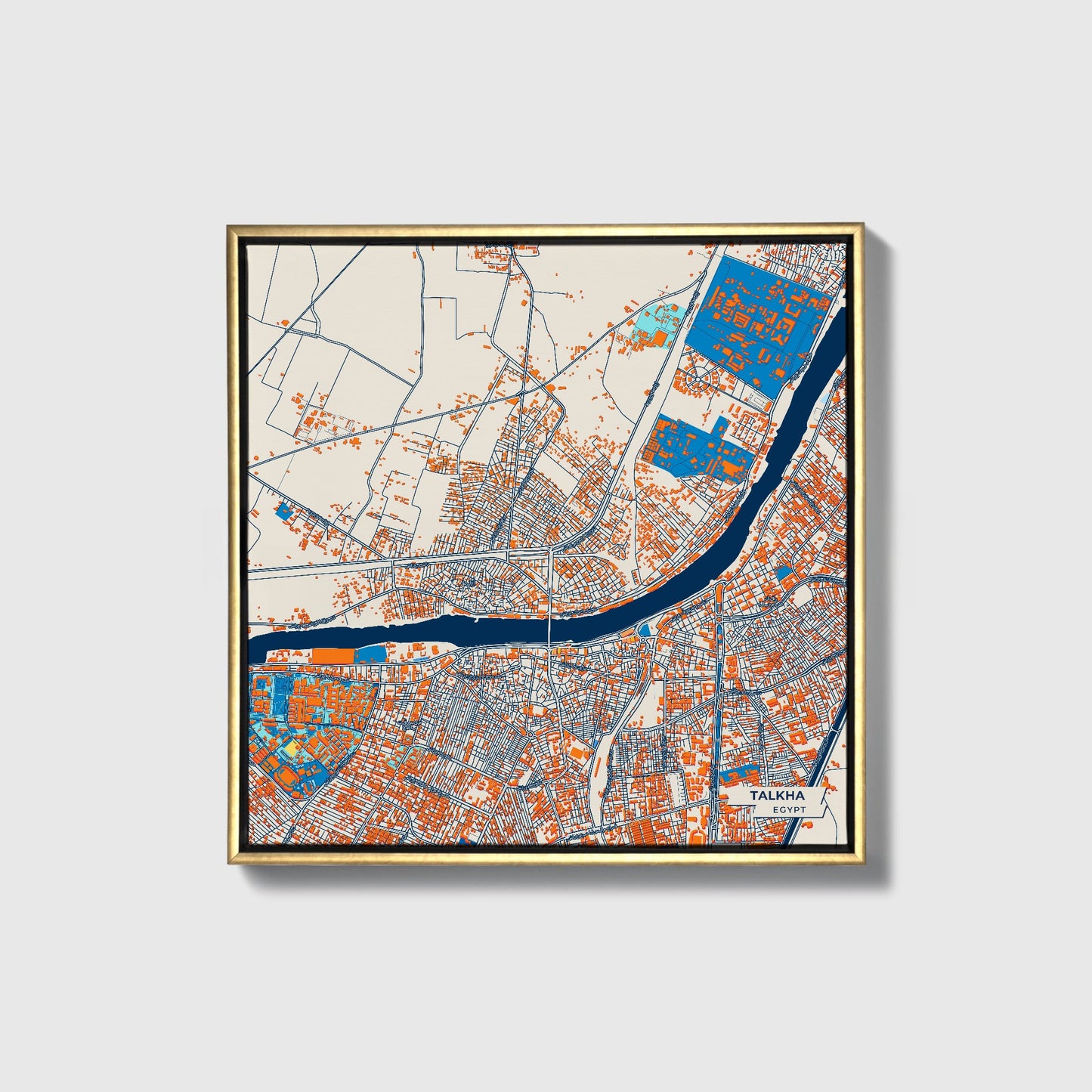 Talkha Egypt Colorful City Map Canvas Print • Gold Framed
