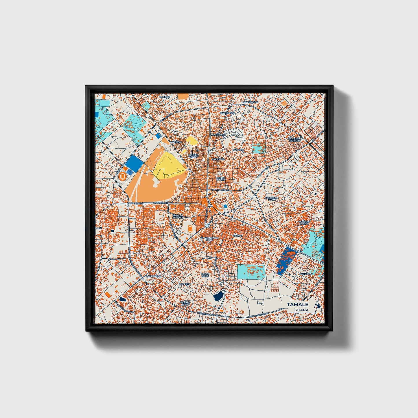 Tamale Ghana Colorful City Map Canvas Print • Black Framed