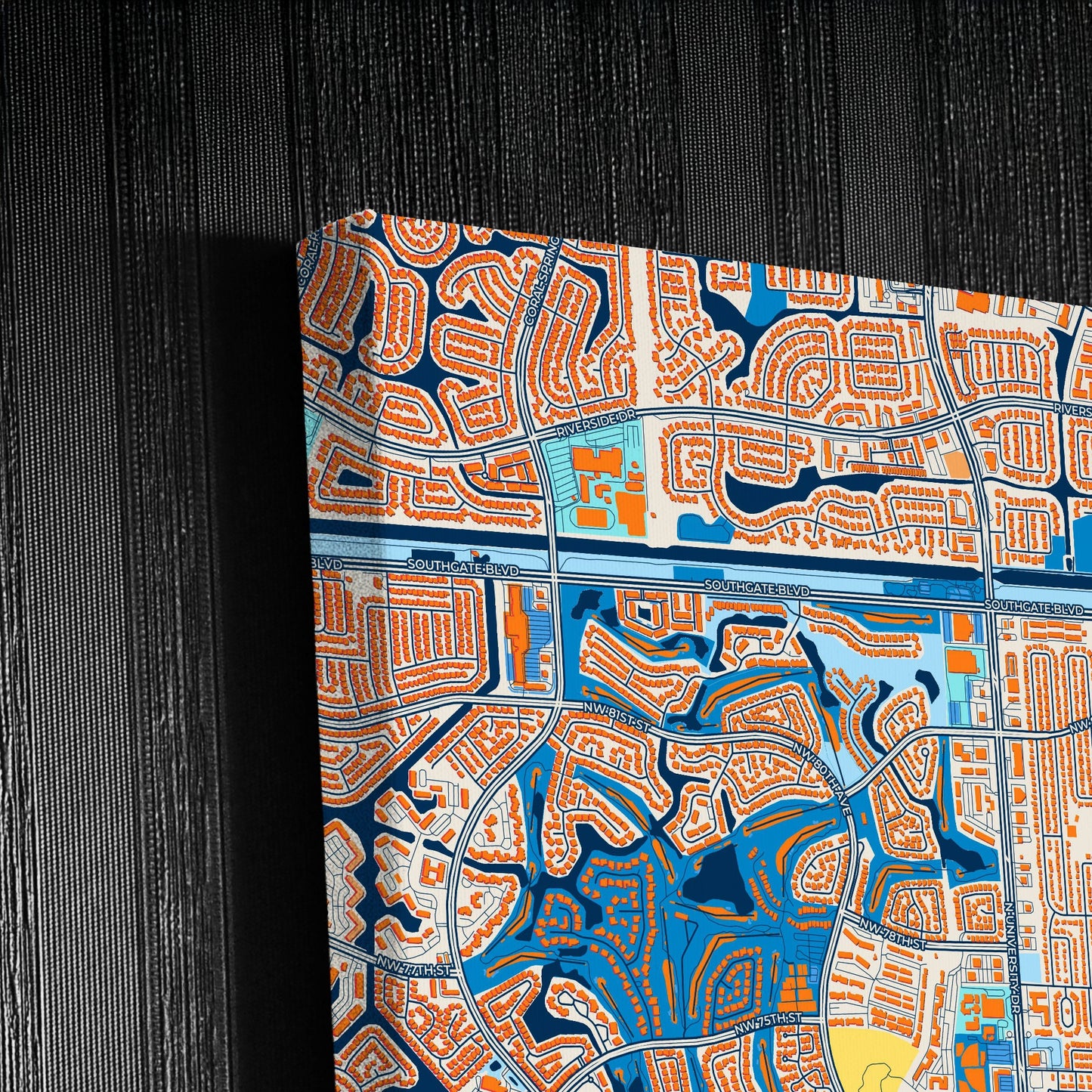Tamarac Florida Colorful City Map Canvas Print Detail