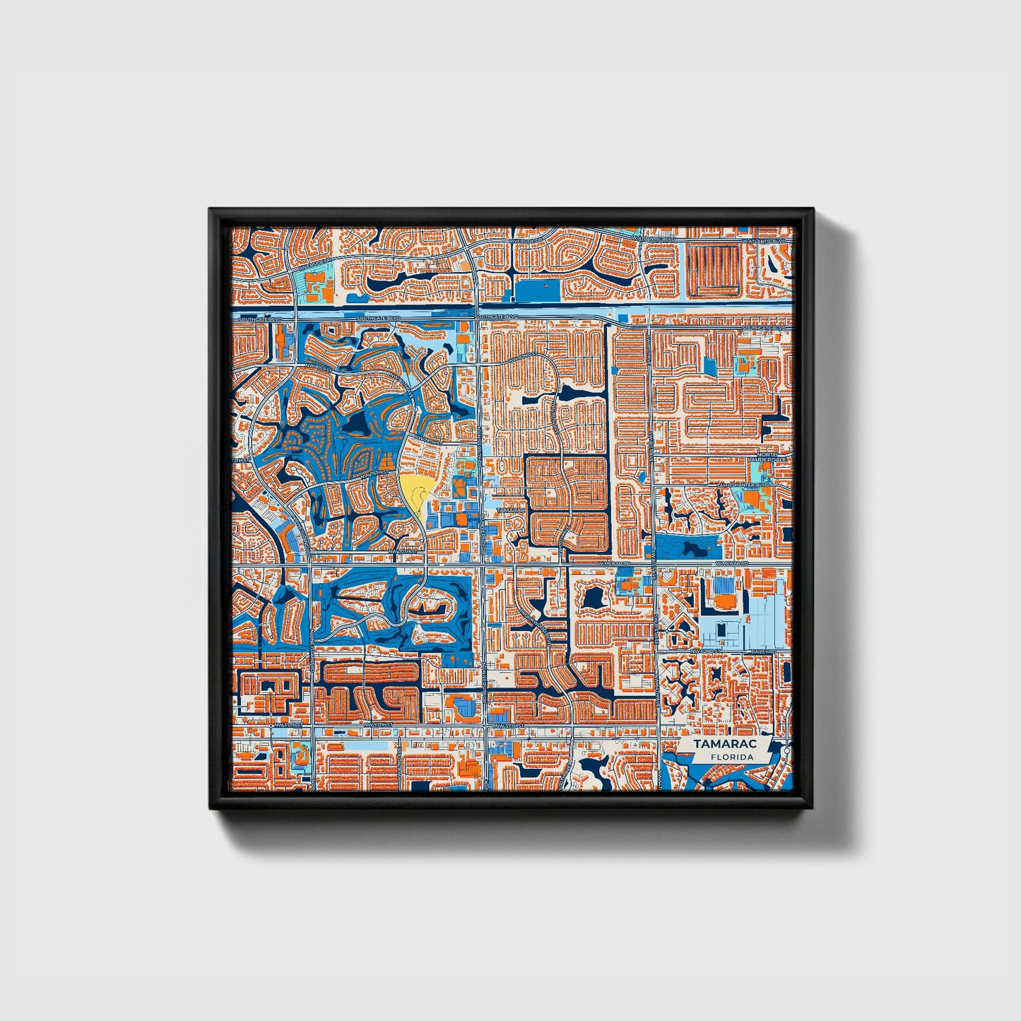 Tamarac Florida Colorful City Map Canvas Print • Black Framed