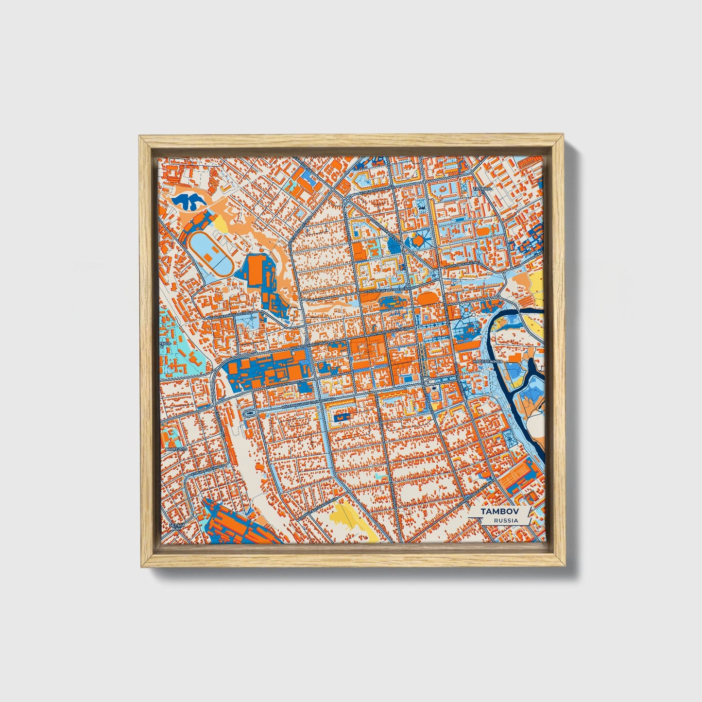 Тамбовское Russia Colorful City Map Canvas Print • Natural Wooden Framed