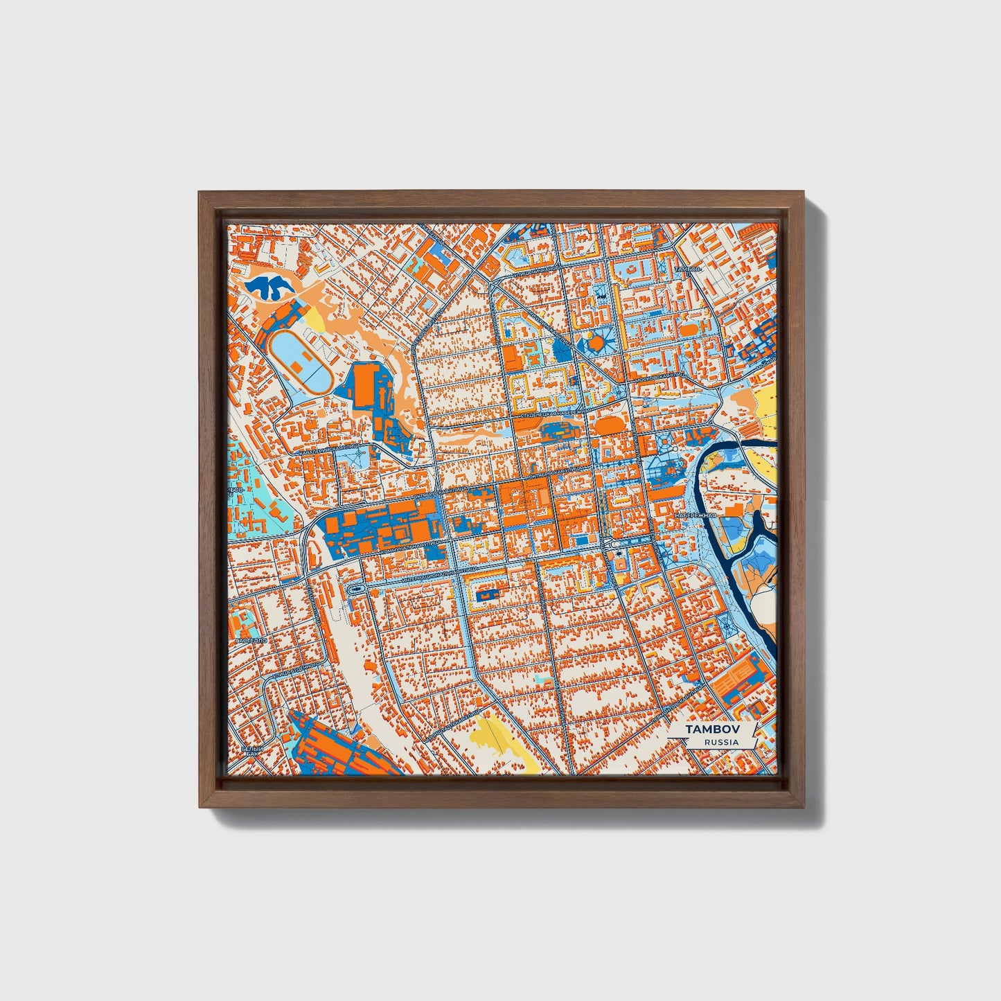 Тамбовское Russia Colorful City Map Canvas Print • Dark Wooden Framed