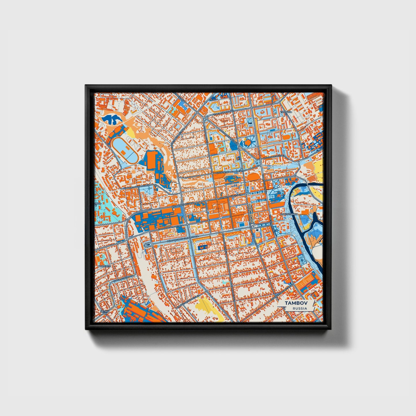 Тамбовское Russia Colorful City Map Canvas Print • Black Framed