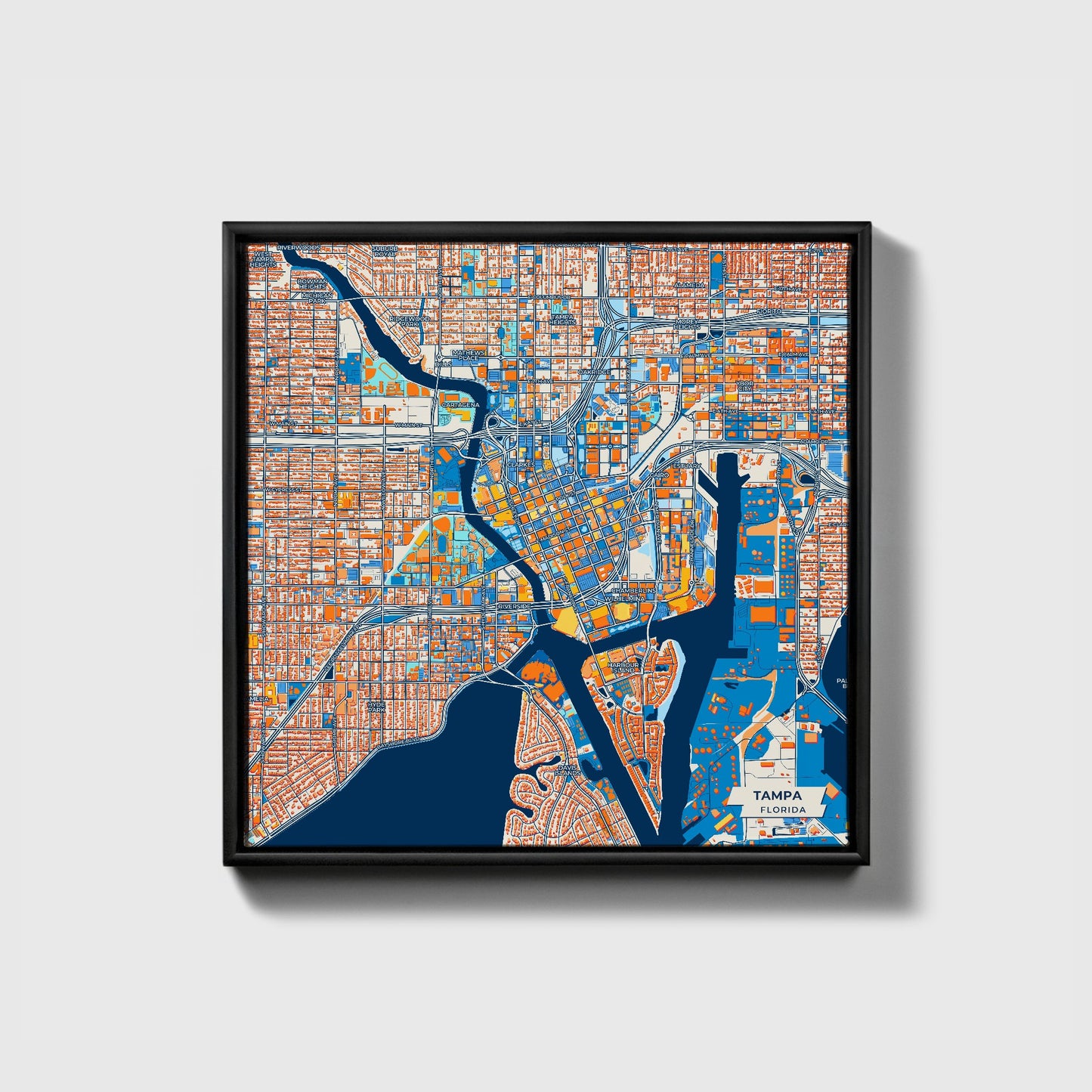 Tampa Florida Colorful City Map Canvas Print • Black Framed
