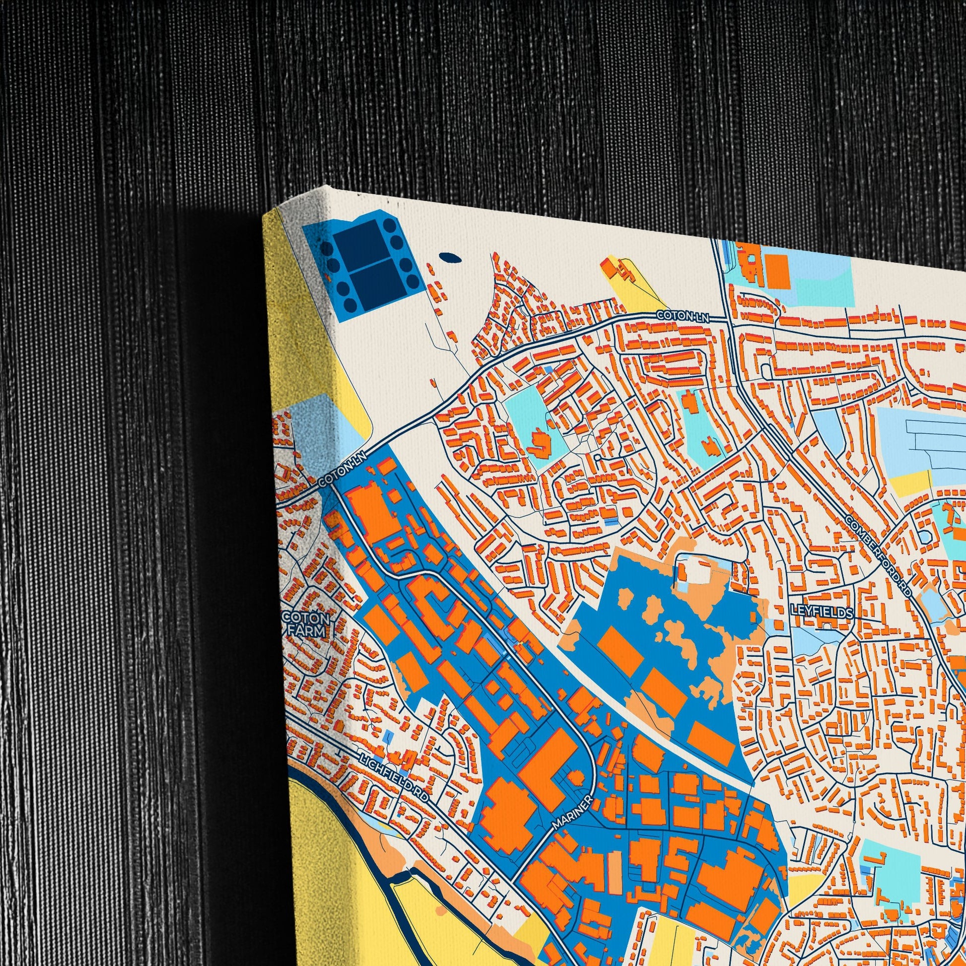 Tamworth England Colorful City Map Canvas Print Detail