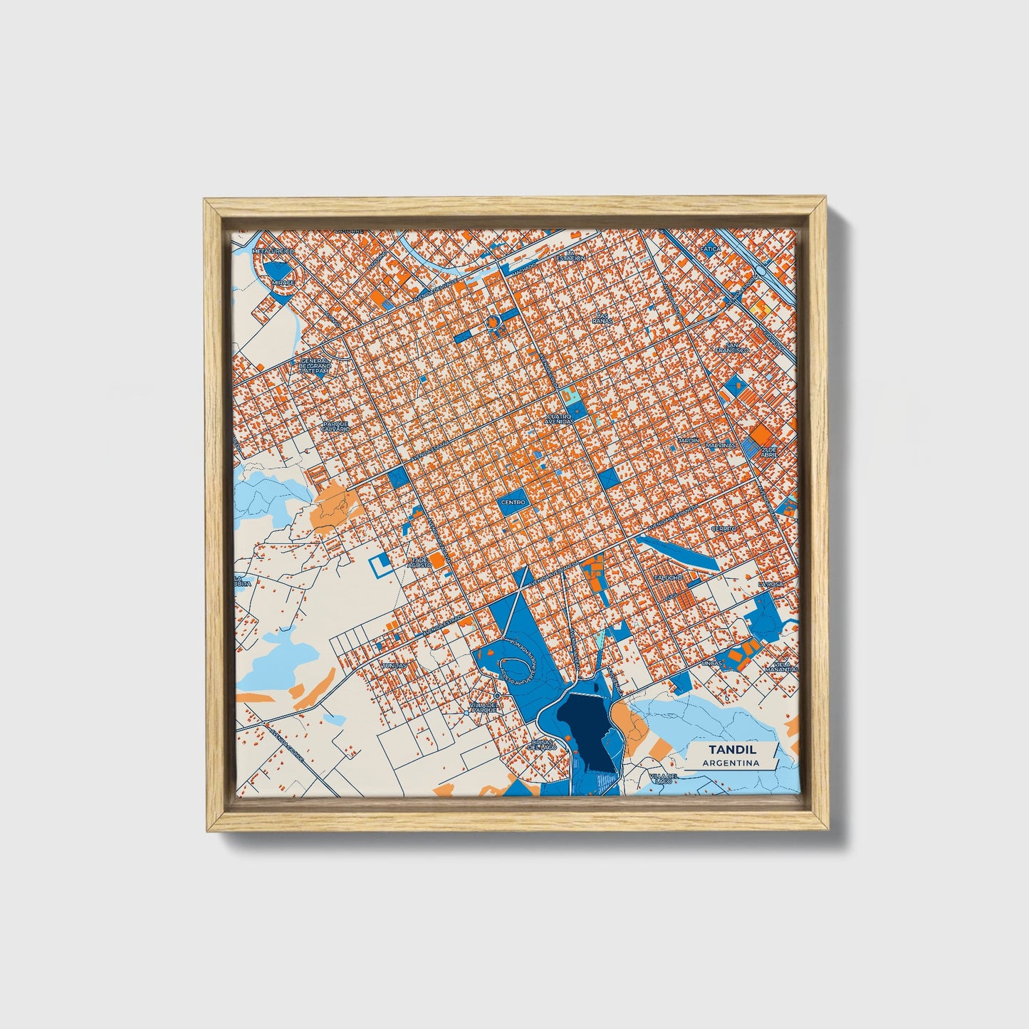 Tandil Argentina Colorful City Map Canvas Print • Natural Wooden Framed