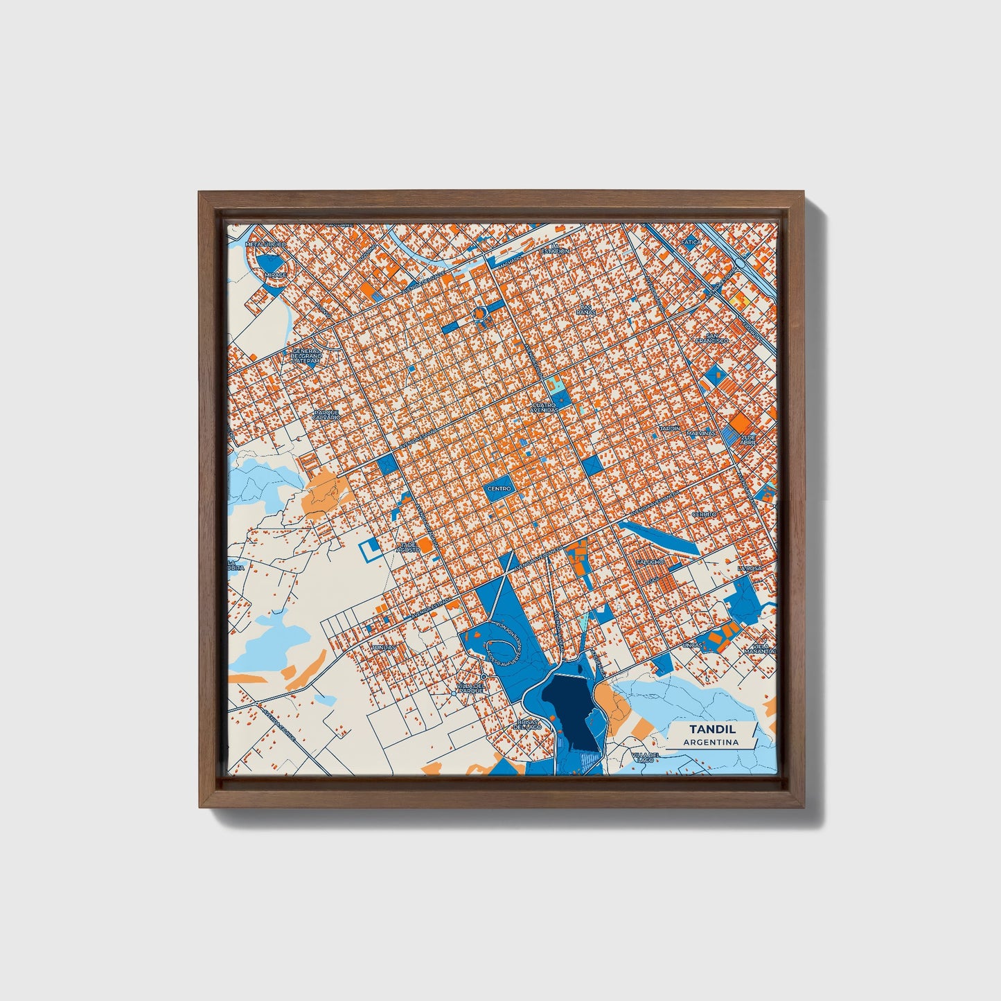 Tandil Argentina Colorful City Map Canvas Print • Dark Wooden Framed