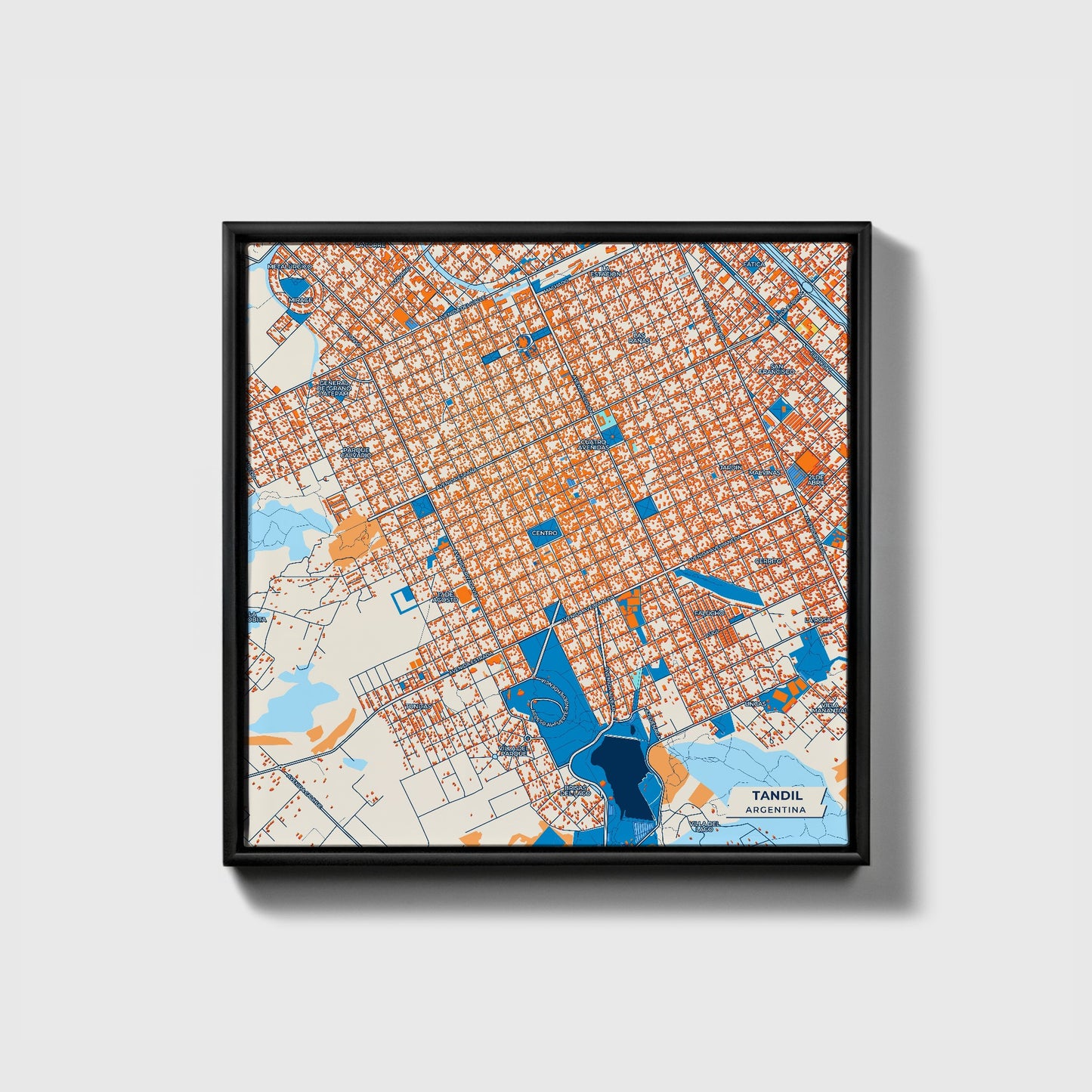 Tandil Argentina Colorful City Map Canvas Print • Black Framed