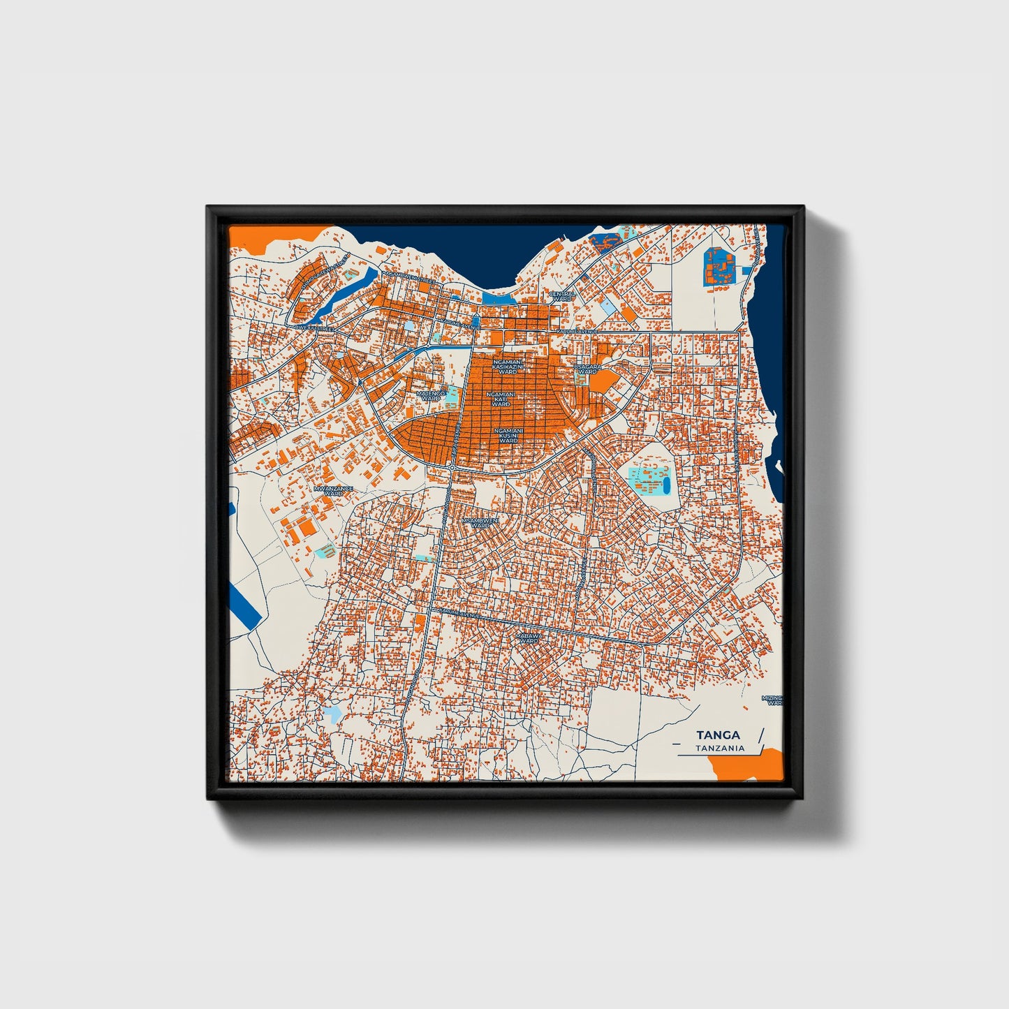 Tanga Tanzania Colorful City Map Canvas Print • Black Framed
