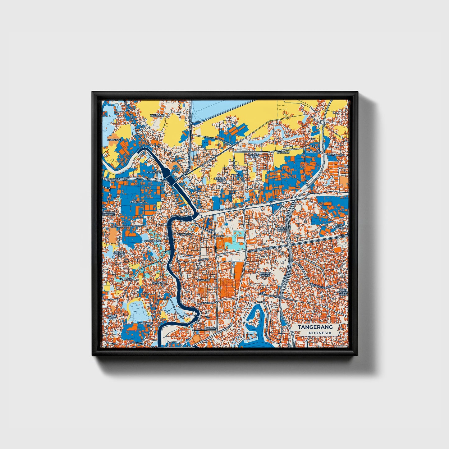 Tangerang Indonesia Colorful City Map Canvas Print • Black Framed