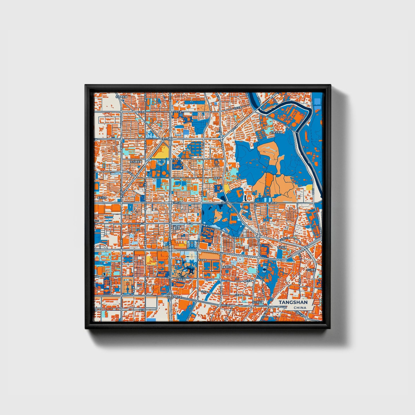 Tangshan China Colorful City Map Canvas Print • Black Framed