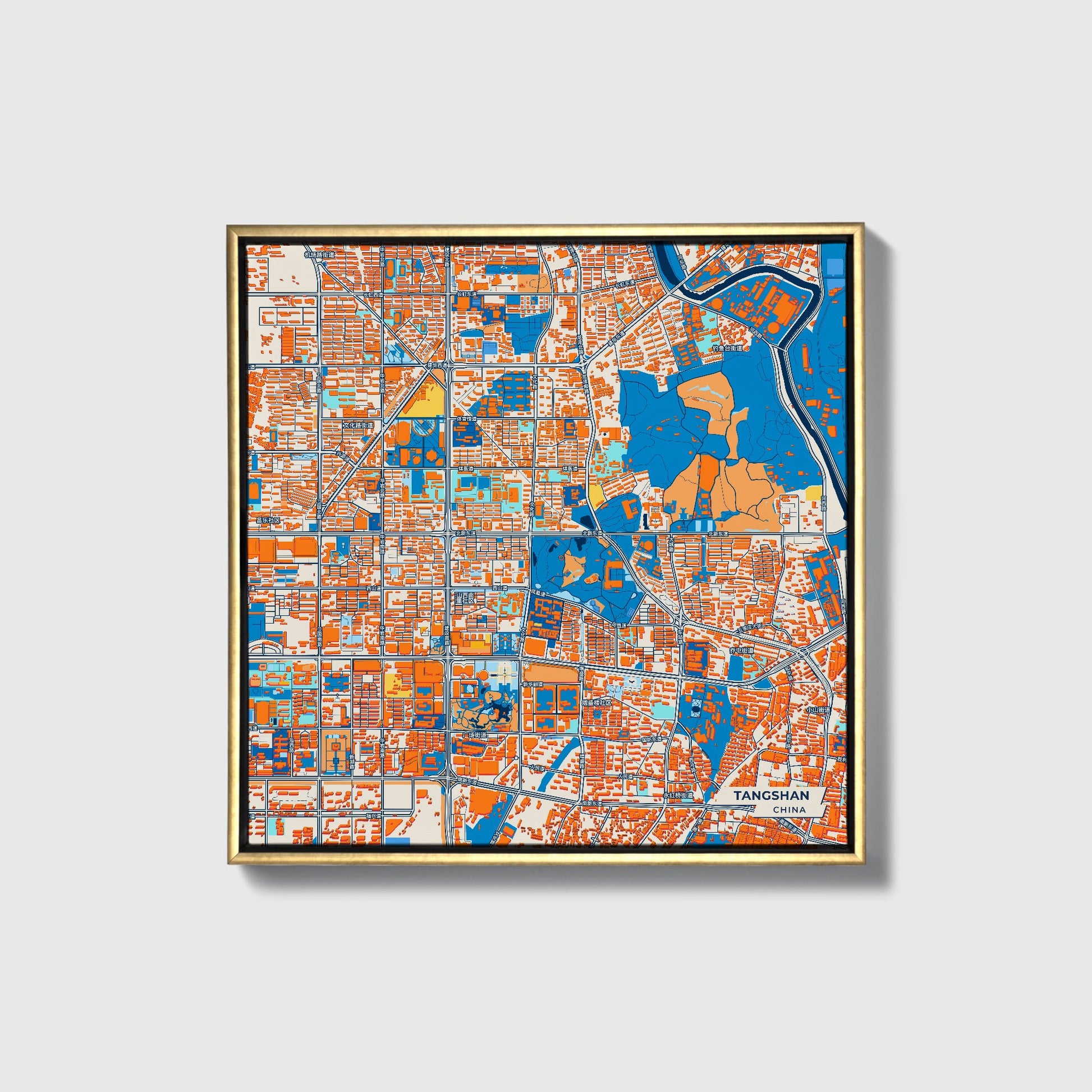 Tangshan China Colorful City Map Canvas Print • Gold Framed