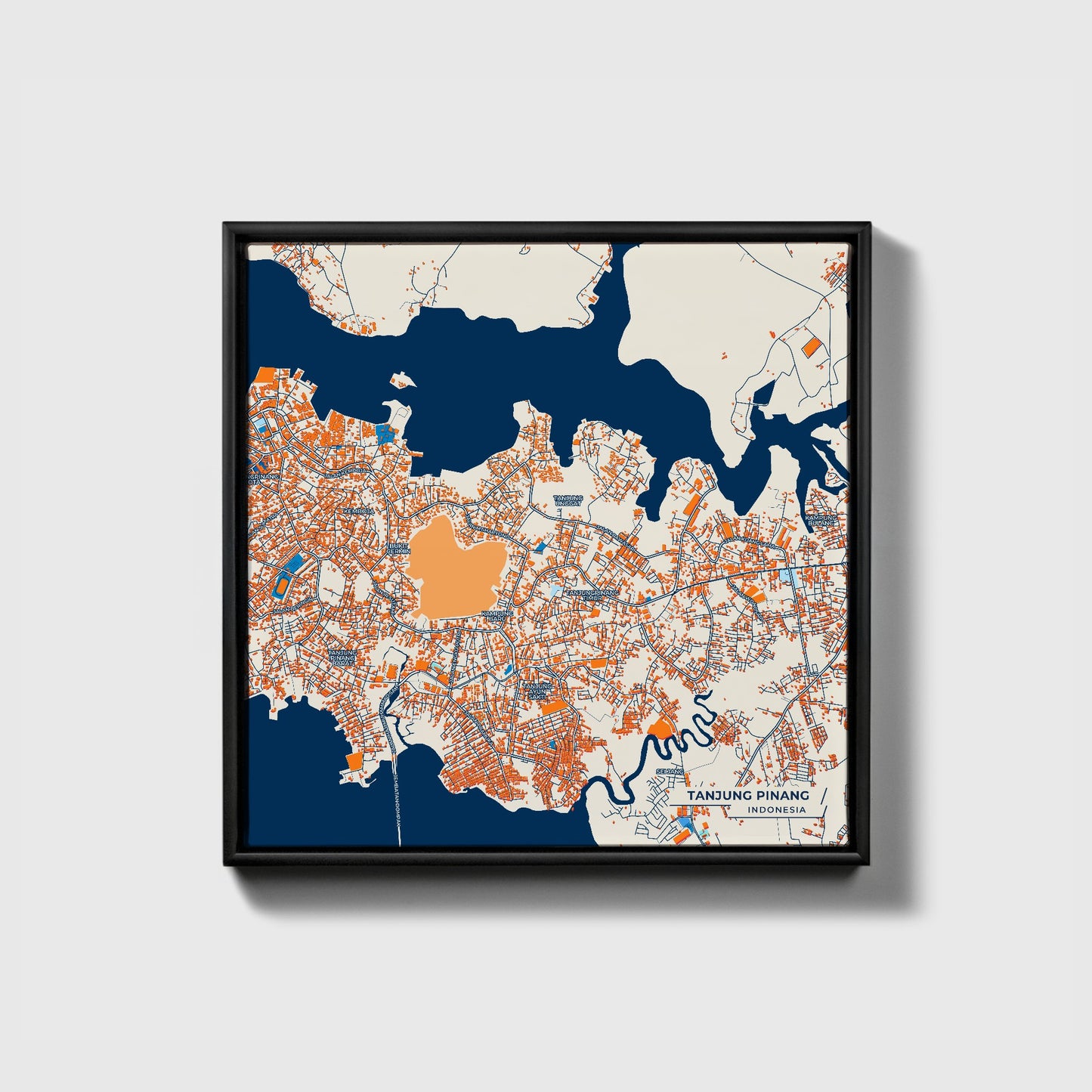 Tanjung Pinang Indonesia Colorful City Map Canvas Print • Black Framed