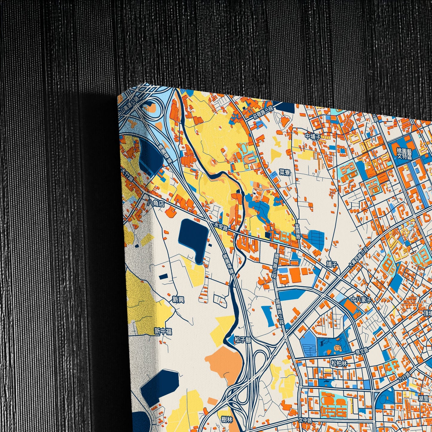 Taoyuan Taiwan Colorful City Map Canvas Print Detail