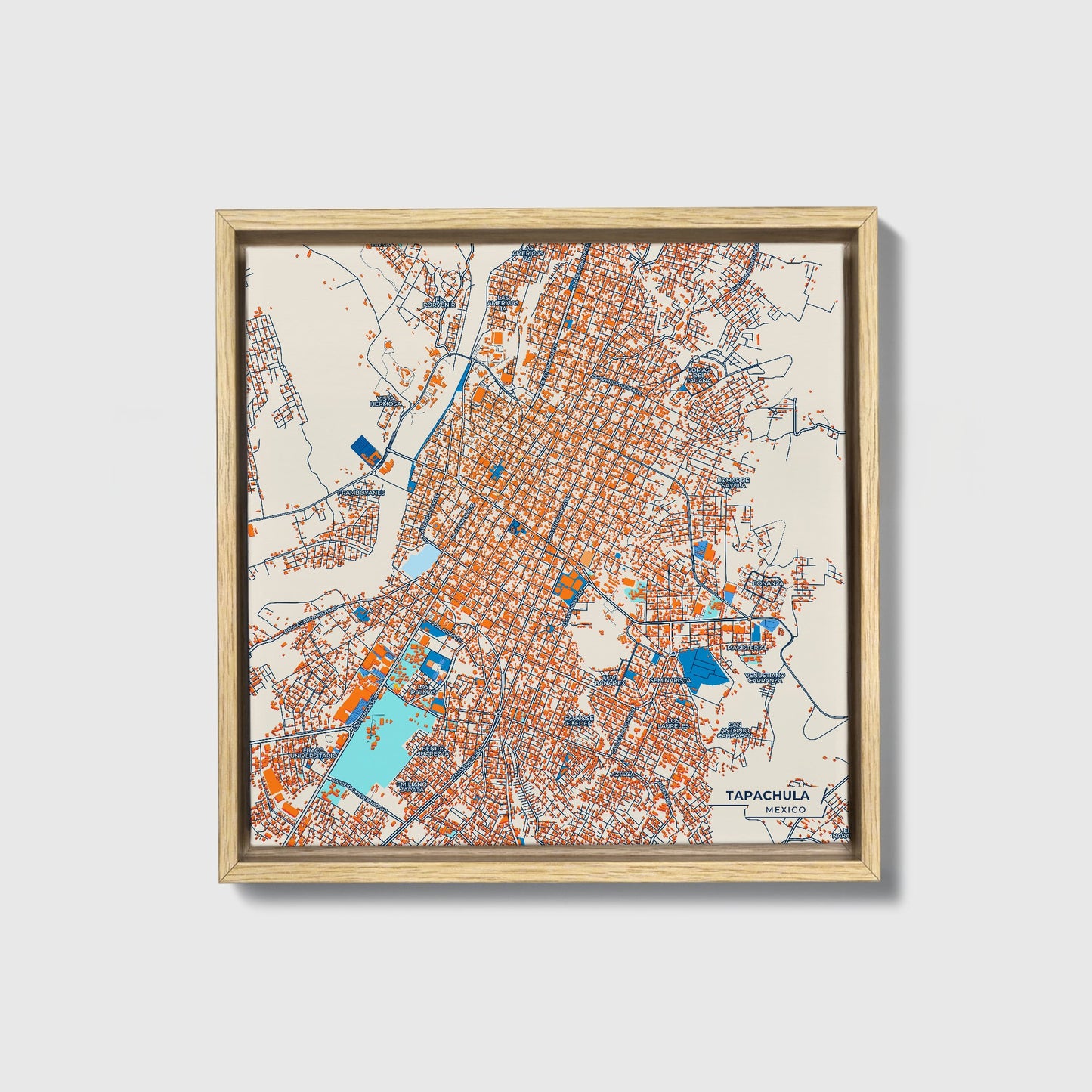 Tapachula Mexico Colorful City Map Canvas Print • Natural Wooden Framed