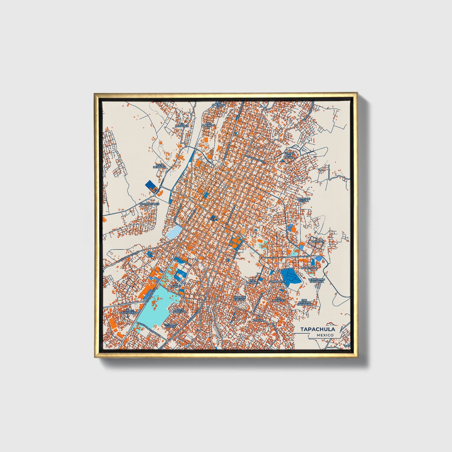 Tapachula Mexico Colorful City Map Canvas Print • Gold Framed