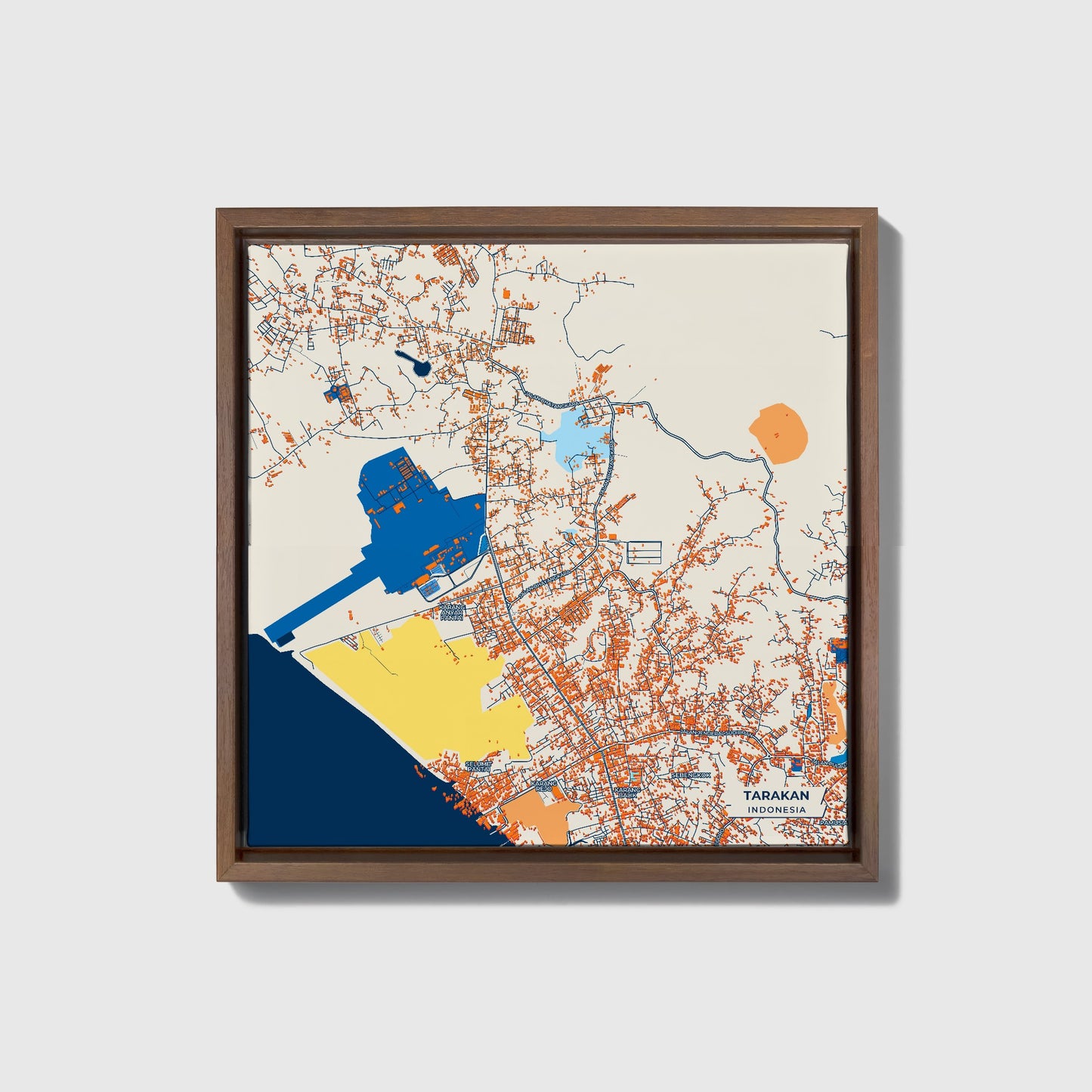 Tarakan Indonesia Colorful City Map Canvas Print • Dark Wooden Framed