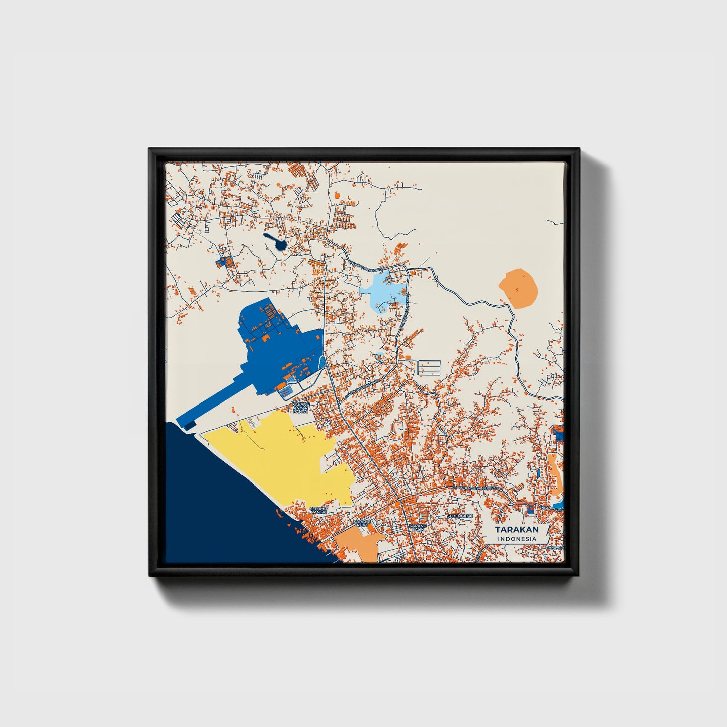 Tarakan Indonesia Colorful City Map Canvas Print • Black Framed