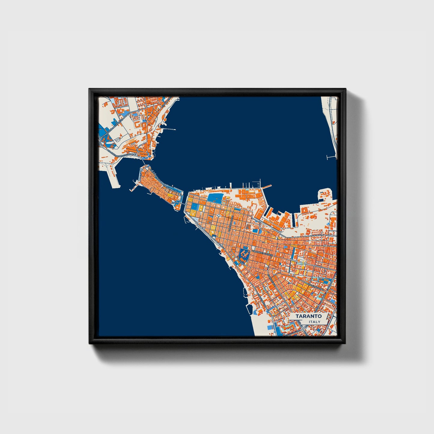 Taranto  Italy Colorful City Map Canvas Print • Black Framed