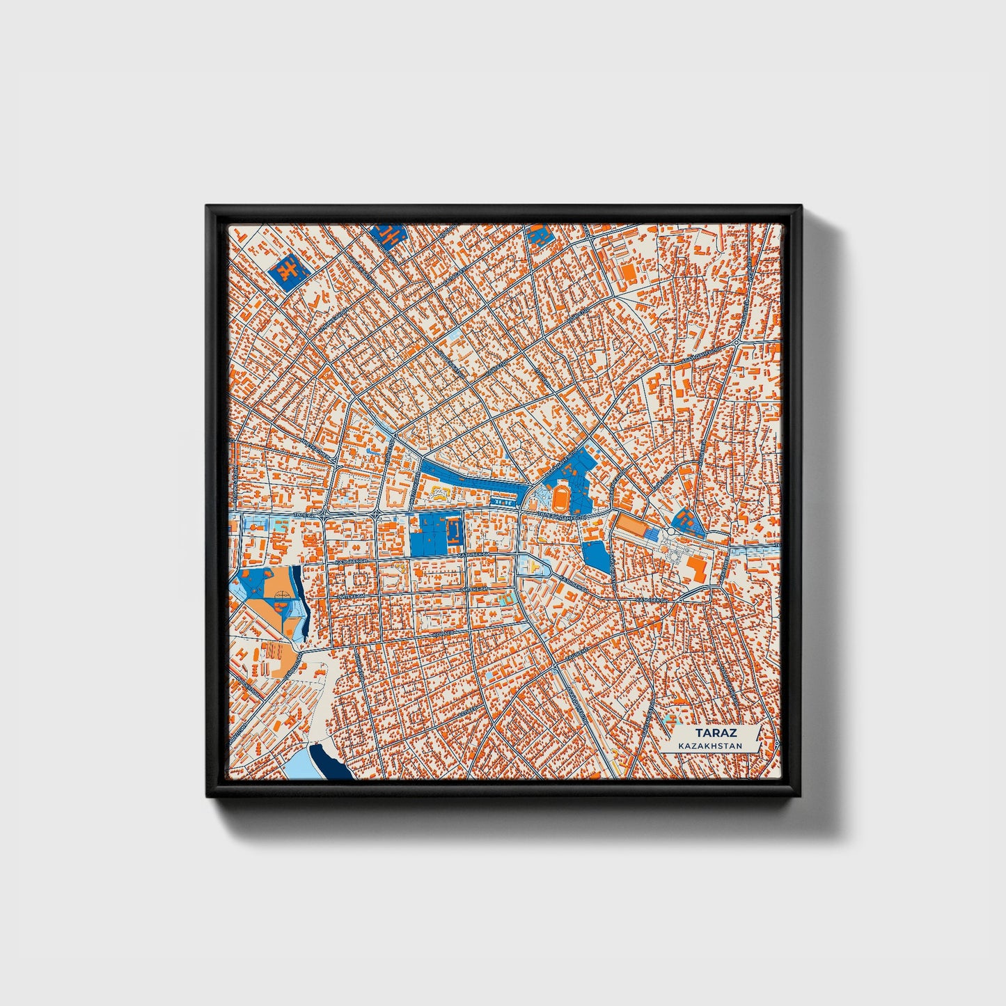 Taraz Kazakhstan Colorful City Map Canvas Print • Black Framed